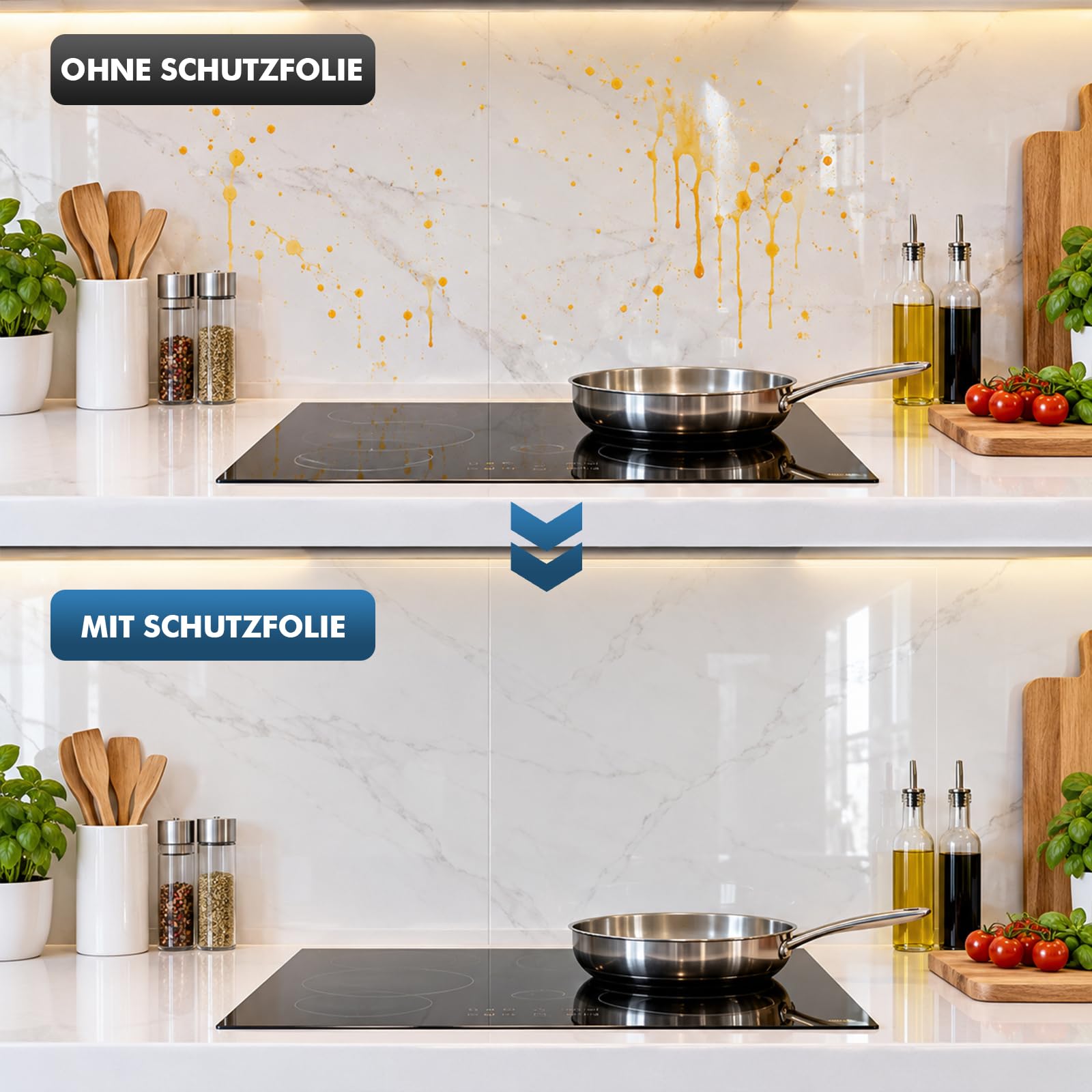 shinfly Spritzschutz Küchenrückwand, 90X1000cm Klebefolie Transparent