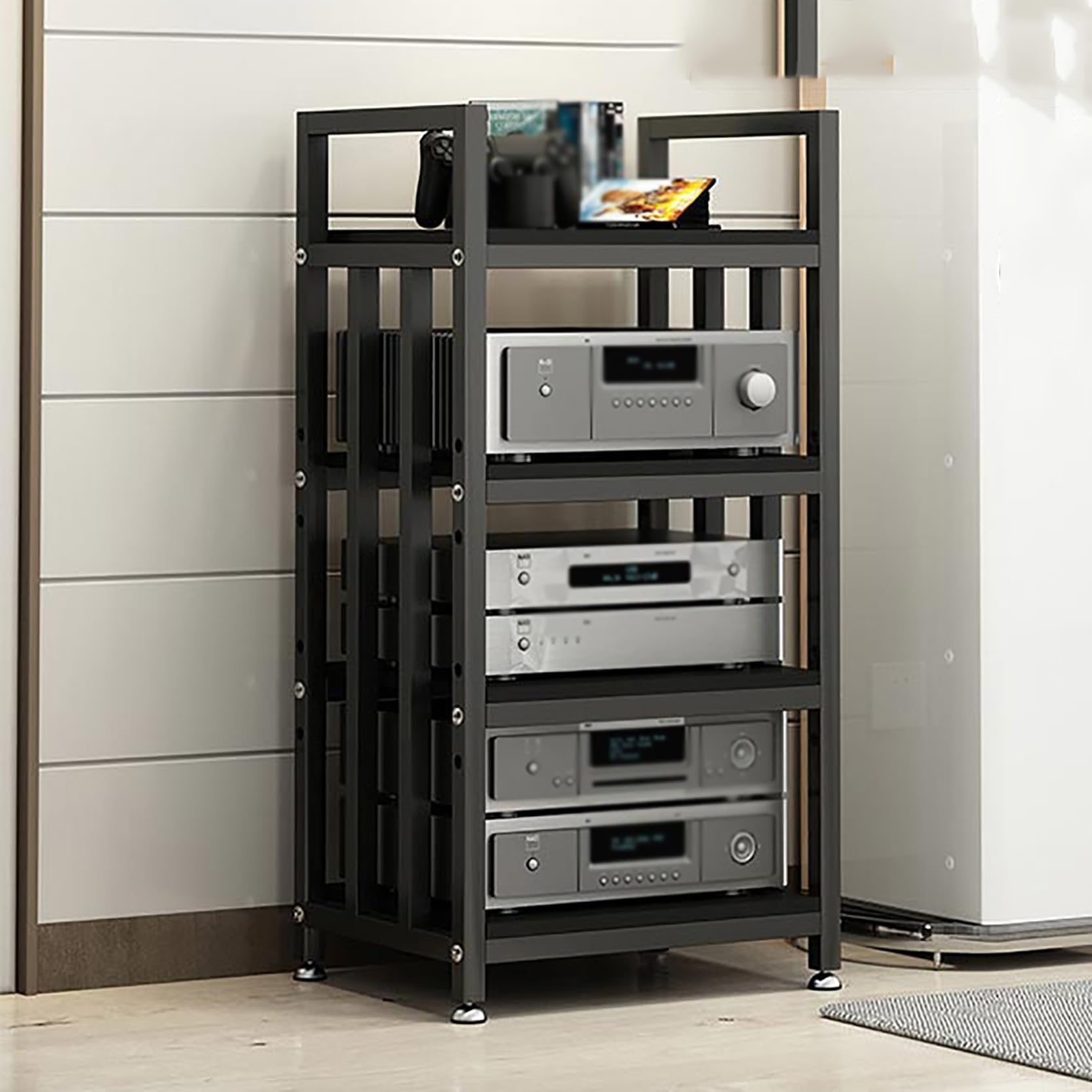 High Fideli Rack wielowarstwowy stojak podłogowy na płytę winylową, router Sto i stojak Slish czarna szafka HiFi dla miłośników kina domowego i muzyki