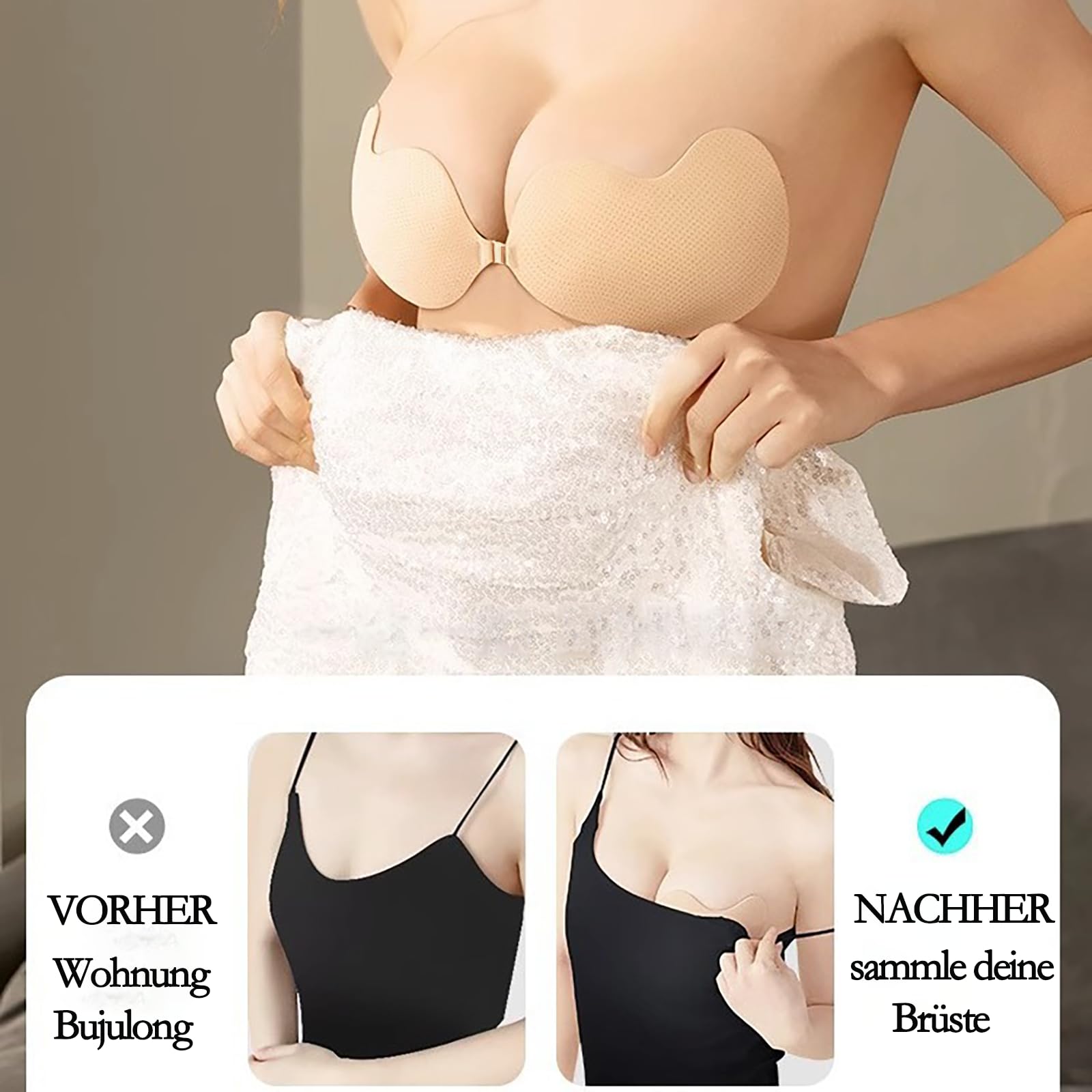 1 para samoprzylepnych biustonoszy push-up, bez ramiączek, bez pleców, samoprzylepny biustonosz dla kobiet, niewidoczny biustonosz z 1 parą podkładek na sutki, wielokrotnego użytku, do sukni