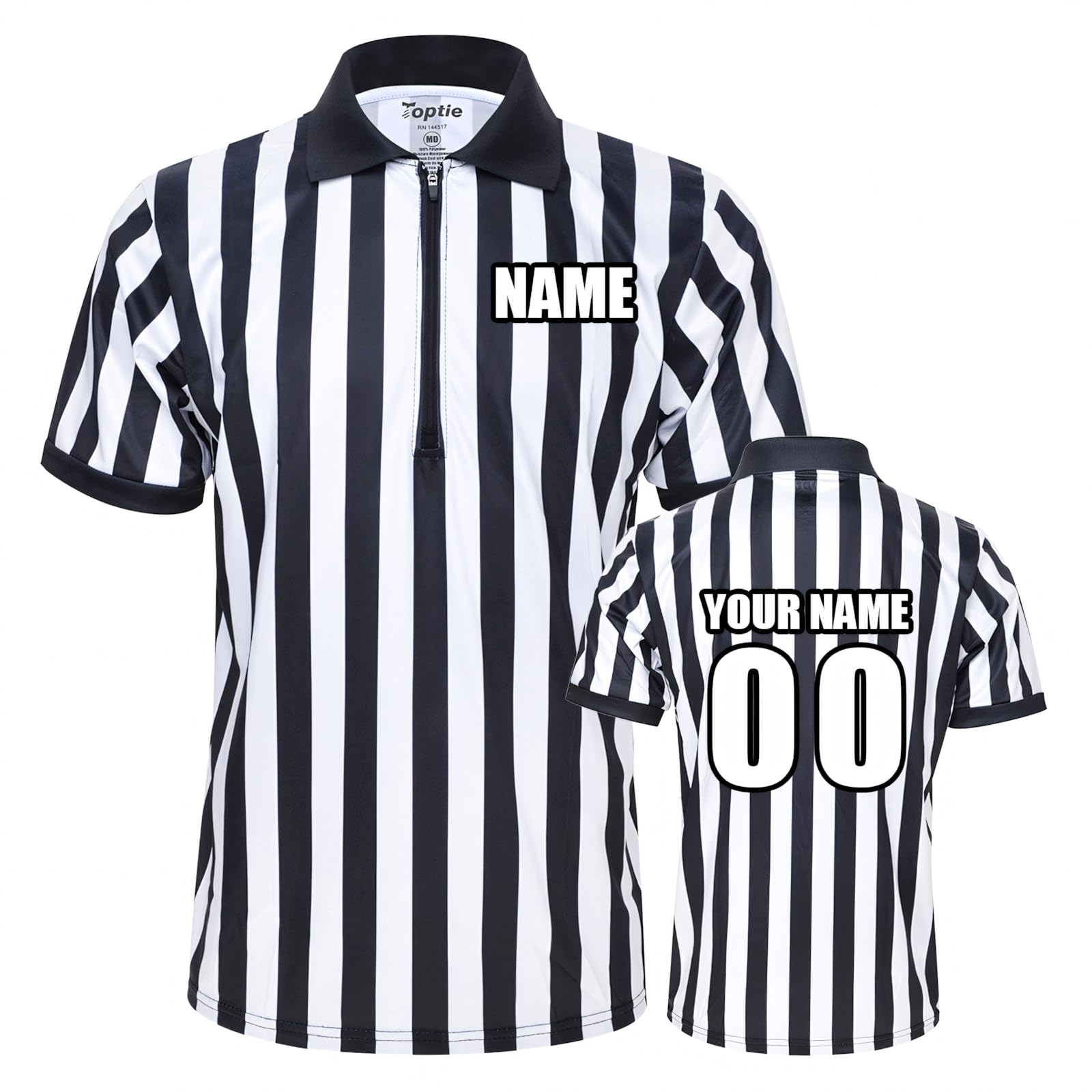 TopTie Camisetas árbitro Disfraz árbitro Personaliza Camiseta Polo T-Shirts Manga Corta con Cremallera 1/4 Camiseta Rayas Negras y Blancas