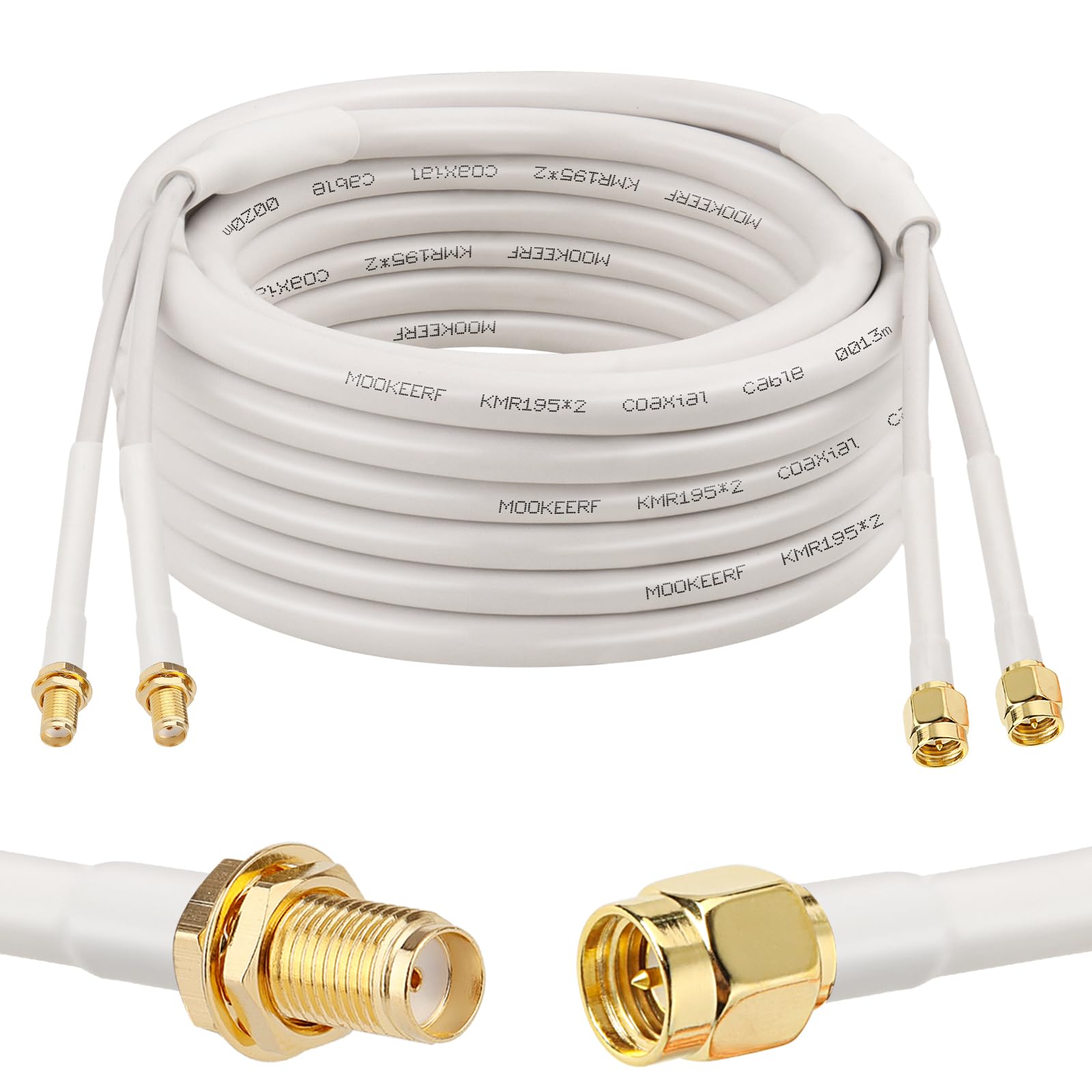 MOOKEERF Cavo di prolunga SMA – Cavo coassiale SMA maschio a SMA femmina, cavo coassiale a bassa perdita Twin-KMR195, cavo di prolunga per antenna con connettore SMA per router cellulari 5G, gateway,