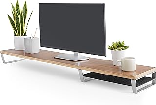 HumanCentric Wood Monitor Stand Riser Desk Shelf, Premium Black Walnut Desk Riser, Long Computer Monitor Stand for Desk, Wooden Home Office Monitor Stand Organizer, Dual Monitor Riser Stand for Desk