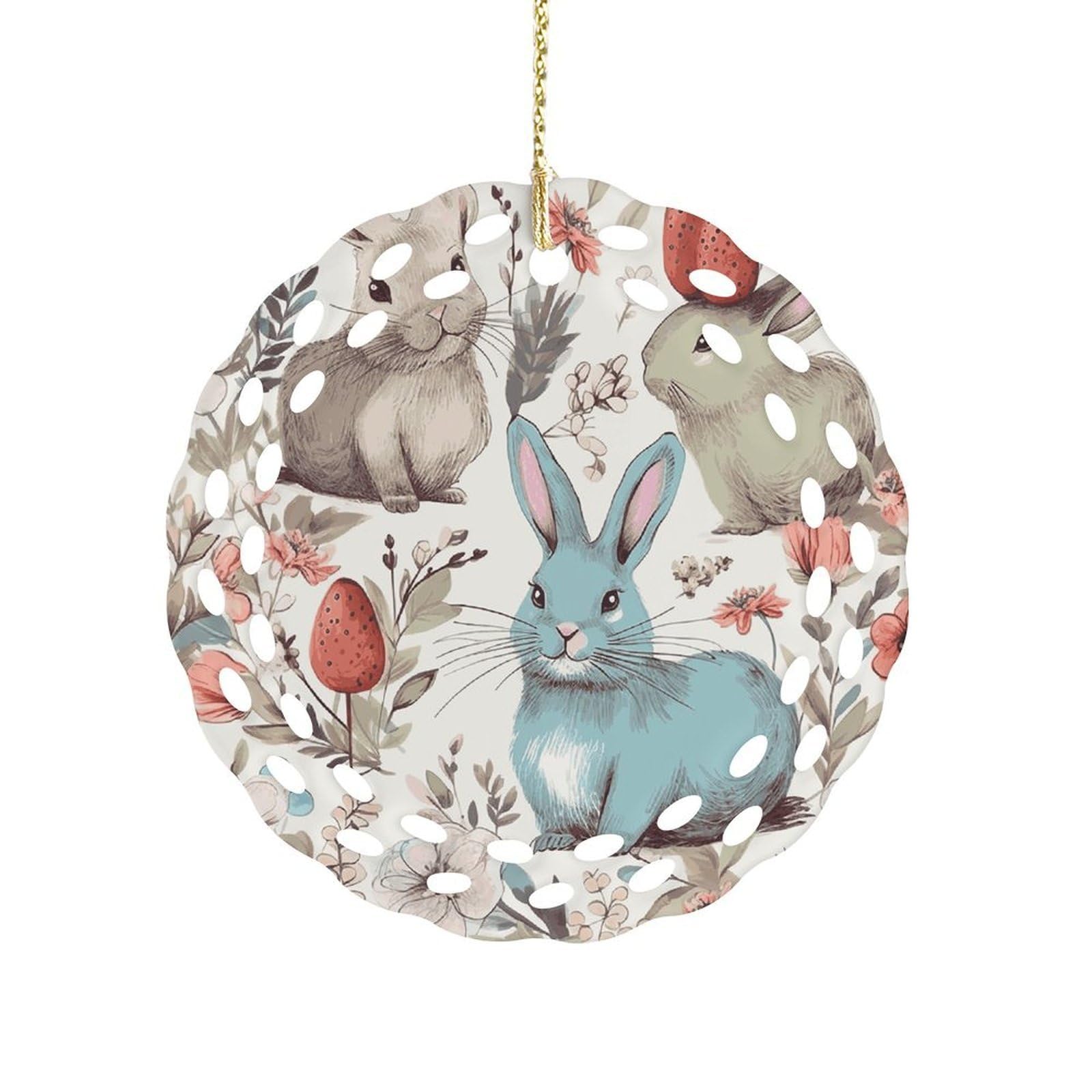 Fodpand Women's Style Flowers Bunnies Birds Ceramic Ornament For Home Decor 3.2" Round Tree Decoration Christmas Ornaments For Men Double-Sided Design