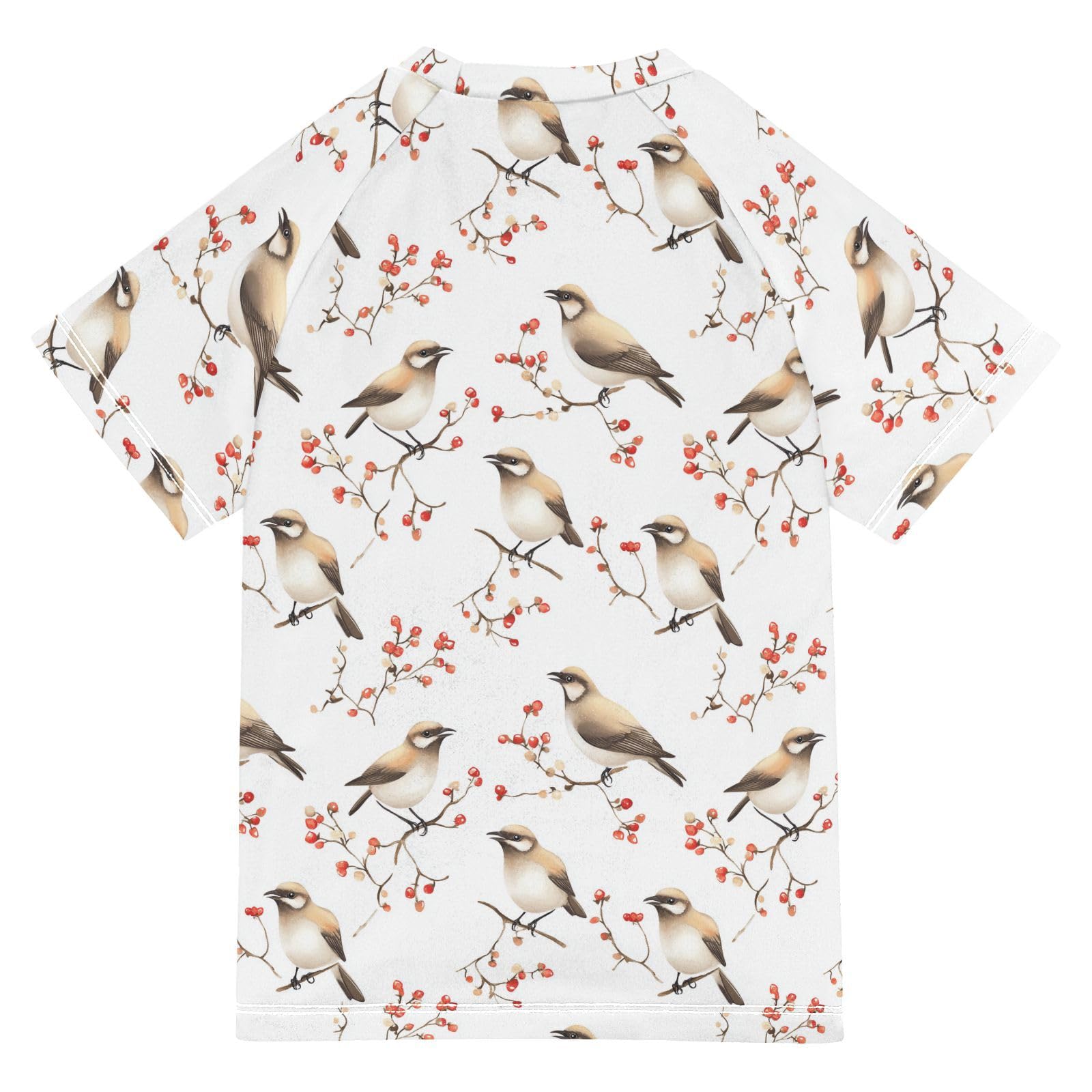 Rash Guard Bathing Suit Girls Short Sleeve Girls Rash Guard Top 3T Cartoon Cedar Waxwing Birds White