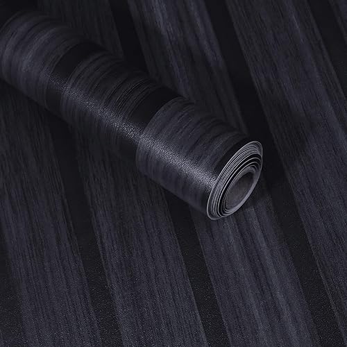 ConCus-T Wood Peel and Stick Wallpaper Wood Slat Wallpaper Faux Wood Contact Paper Black Wood Stripes Self-Adhesive Removable Wallpaper Waterproof Decor for Wall Cabinets Countertops, 17.5”x 236”
