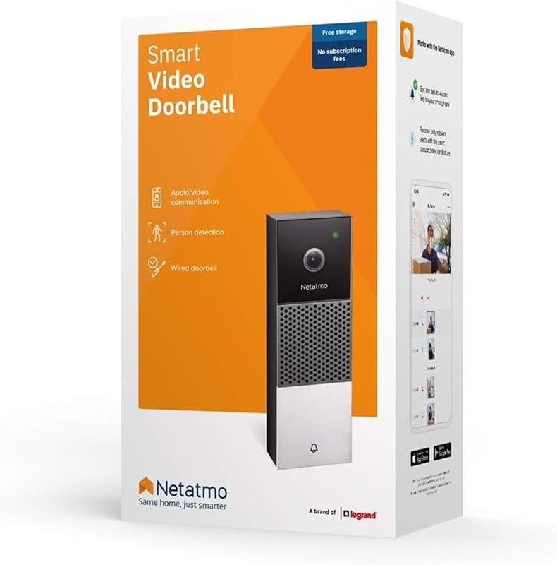 Netatmo Smart Video Doorbell WiFi-s okos videó kaputelefon, kétirányú hanggal, személyérzékeléssel, előfizetés nélkül, 1080p HD, éjjellátó,