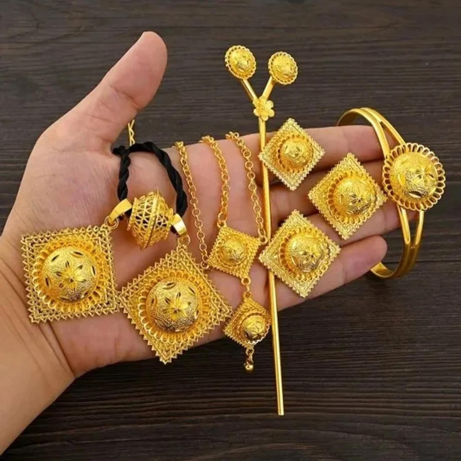 Ethiopian Jewelry for Women Set Ethiopian Jewelry sets Round Necklace Earrings Bracelet Ring Head-Chain Eritrean Traditional Wedding Ethiopian Traditional Jewelry