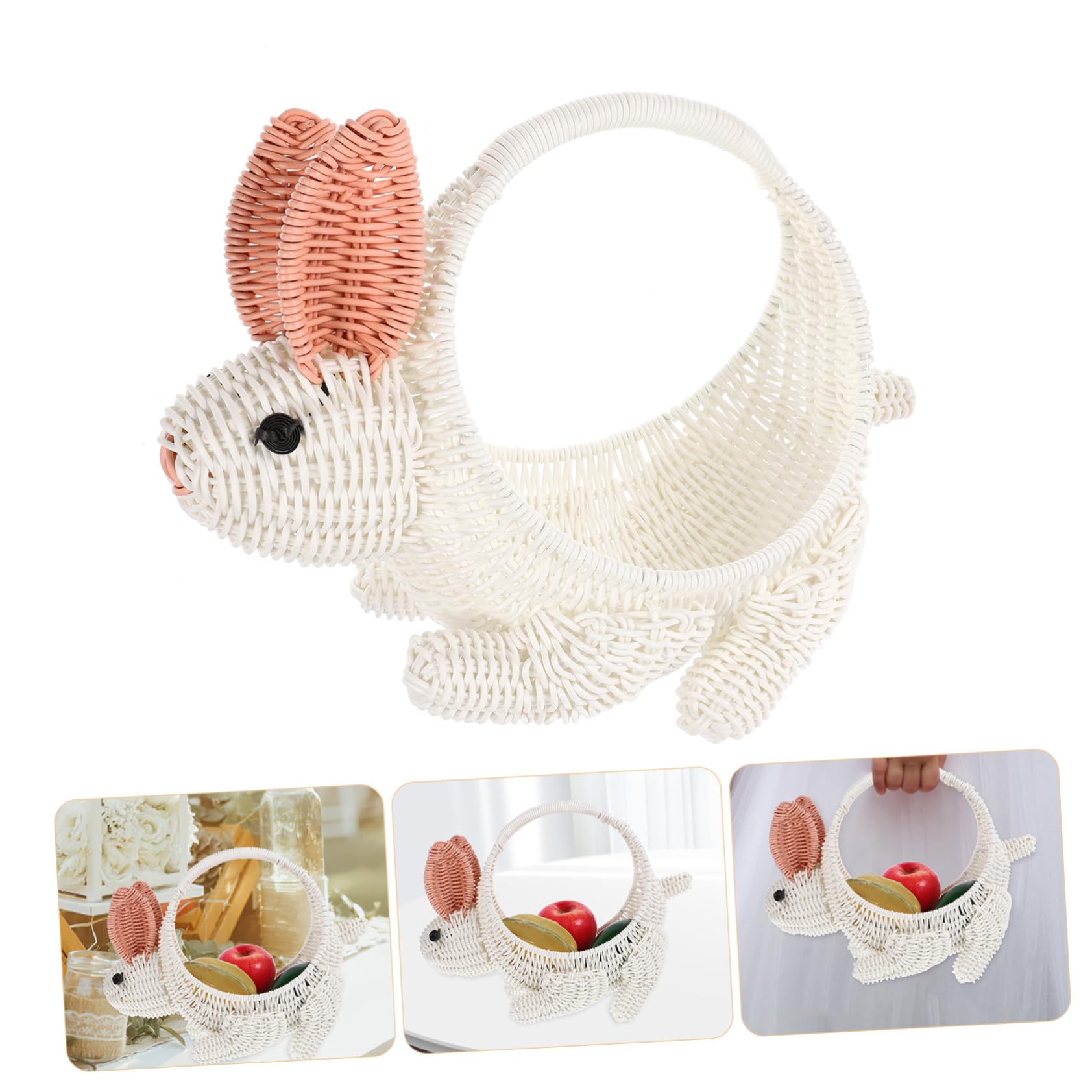 STOBAZA Rattan Fruit Basket Wicker Baskets for Organizing Rattan Easter Basket Rustic Flower Basket Bread Serving Basket Easter Bunny Basket Wicker Storage Basket Rabbit Cartoon Plastic