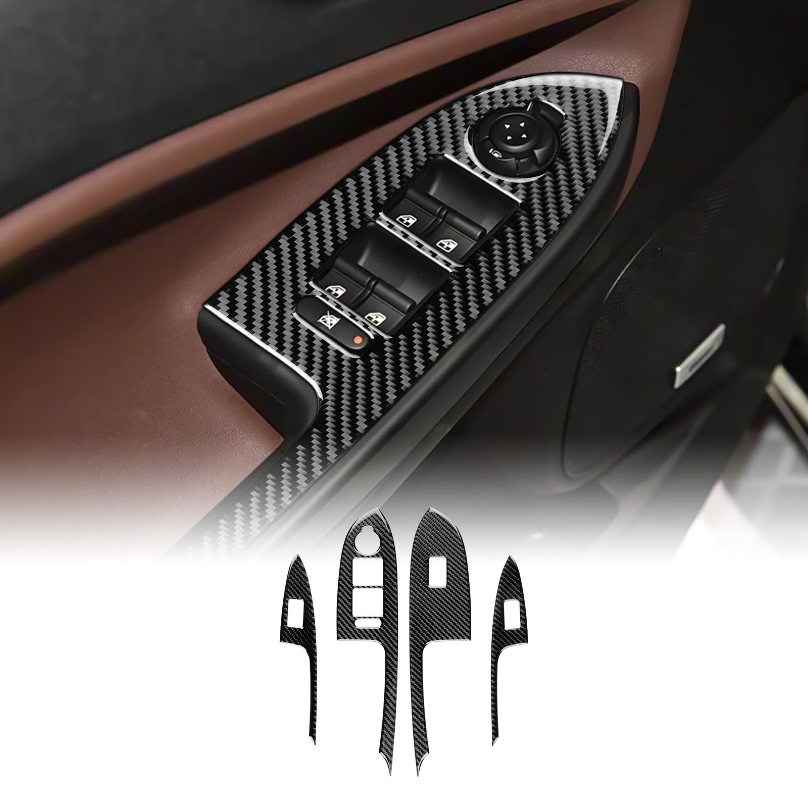 KUNGKIC Per Alfa Romeo Giulietta 940 2010-2021 Pannello di controllo auto in fibra di carbonio vetro finestra interruttore di sollevamento console adesivo decorativo accessorio interno (nero)