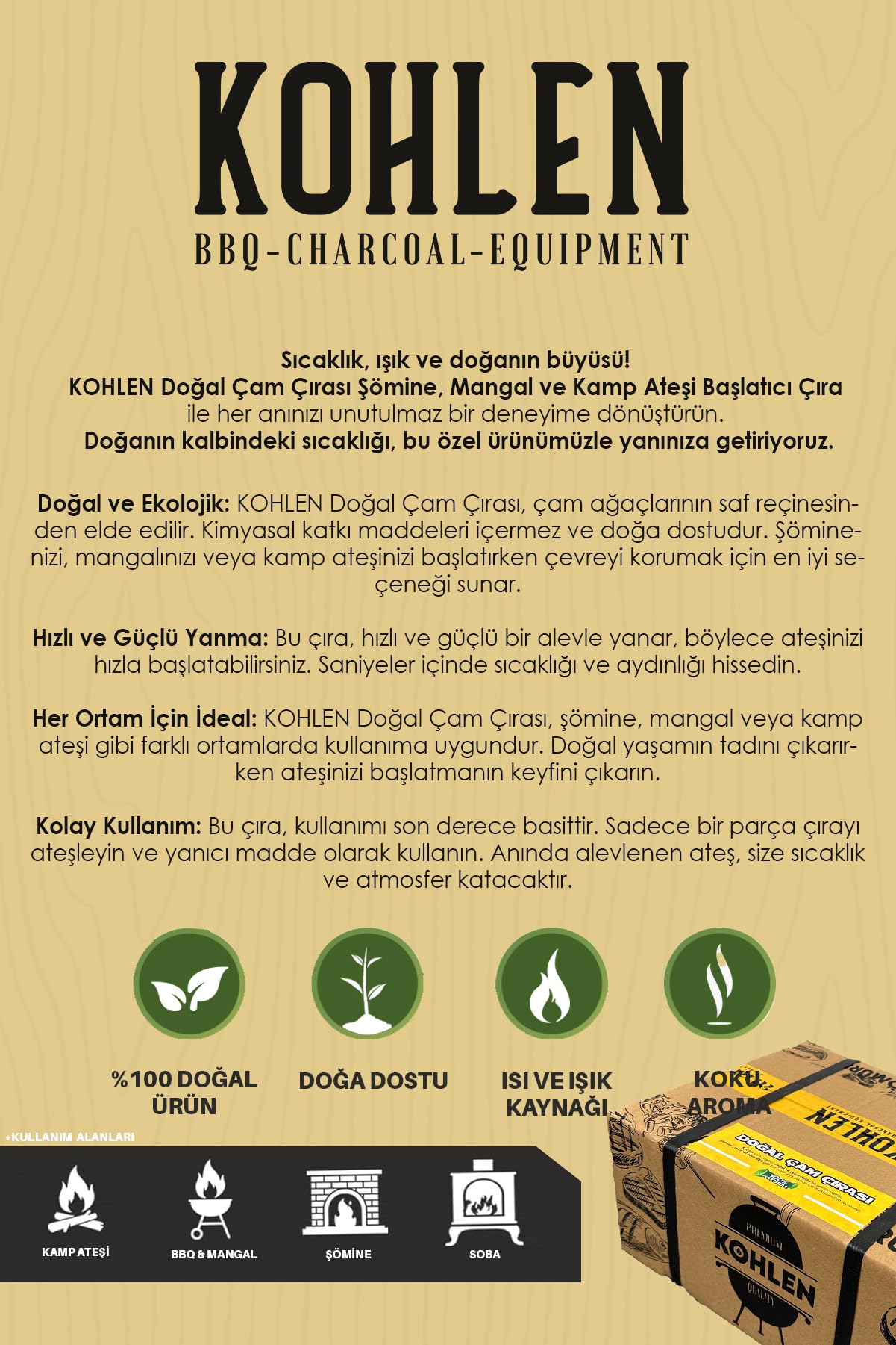 KOHLEN Doğal Çam Çırası - Şömine, Mangal Ve Soba Için Hızlı Tutuşturucu 2 Kğ