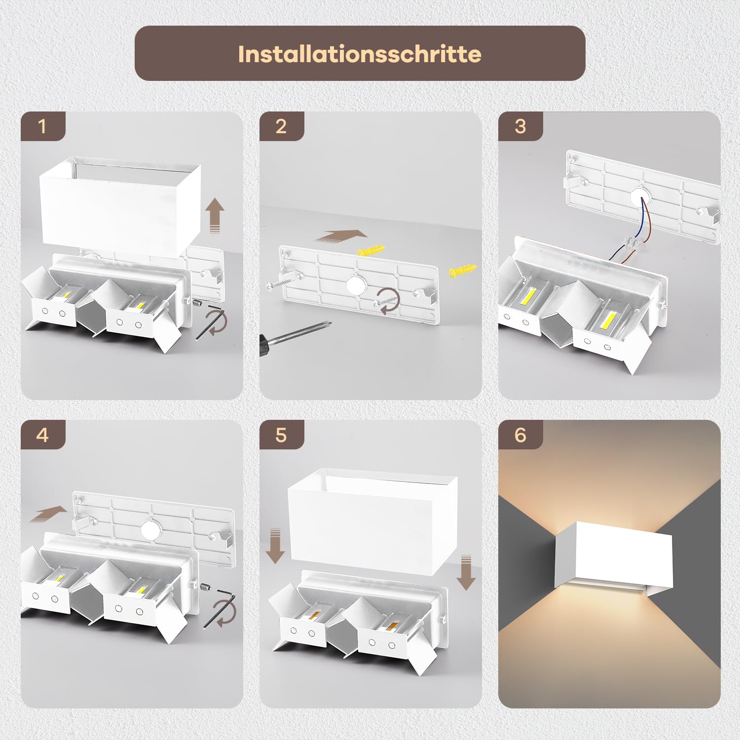 vatato LED Wandleuchte 24W, 3000K Außenlampe Außenleuchte Warmweiß, IP65 Innen/Aussen Aluminium Wandlampe, Außenwandleuchte Mit Einstellbar Abstrahlwinkel (Weiß)