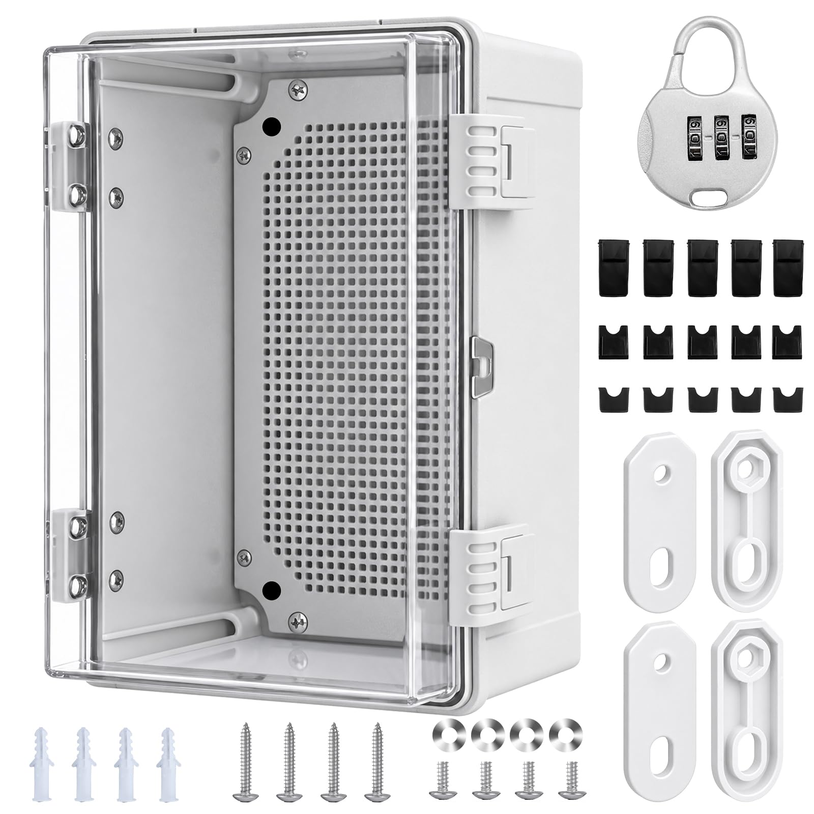 Scatola di distribuzione impermeabile IP67, 30 x 20 x 17 cm, scatola di distribuzione per esterni, impermeabile, trasparente, scatola di giunzione in plastica ABS, scatola di derivazione con accessori