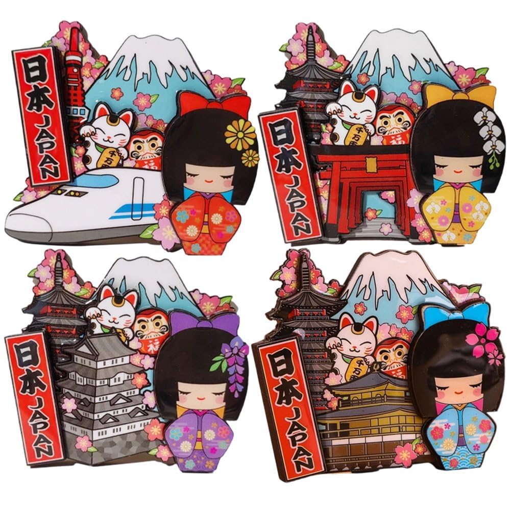 Fituenly 4pcs Fridge Magnet, Japanese City Scenery Magnetic Refrigerator Sticker Souvenir Travel Keepsake Magnetic Refrigerator Sticker Japanese Home Kitchen Decor