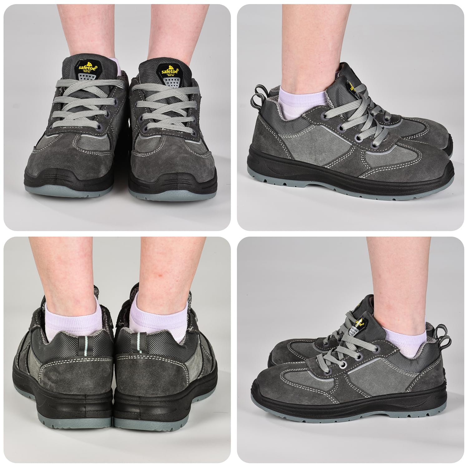 SAFEYEAR Stivali da lavoro leggeri da donna, neri Site Lady senza lacci Dealer scarpe da ginnastica di sicurezza, 4E Wide Fit Composite Toe Cap, pelle impermeabile S3 resistente, comoda soletta in gel