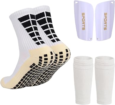 Soccer Socks with Shin Guard for Men, 1 Pairs Mens Grip Soccer Socks and 1 Pairs Shin Sleeves with Shin Guards, Footaball Equipment Shin Sleeves with Pads for Adults