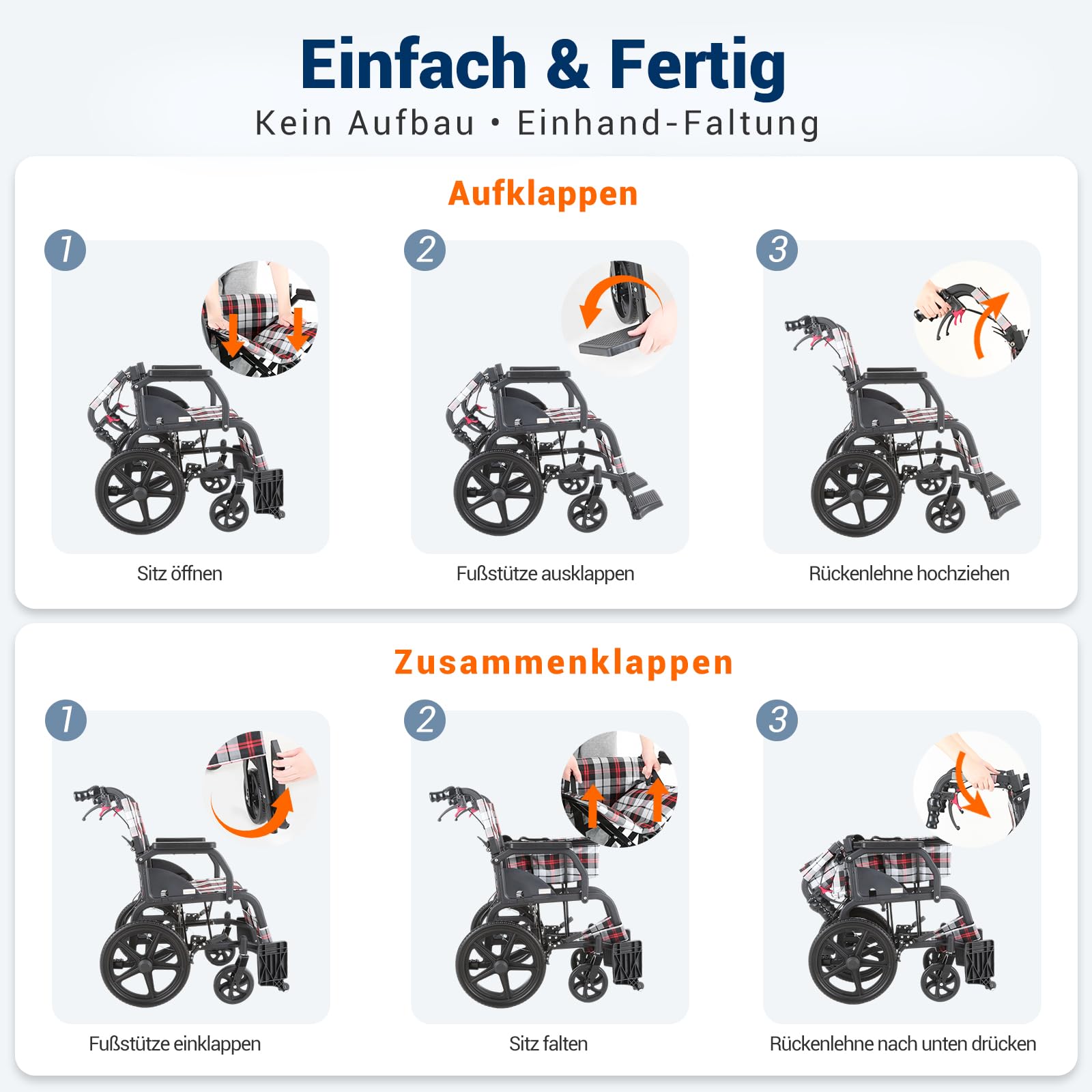 Care-Parents Transportrollstuhl Faltbar Leicht (11kg), Aluminium Rollstuhl mit 16 Zoll Hinterrädern & Pannensichere Bereifung, 45cm Sitzbreite, Doppelbremse & Sicherheitsgurt, für Senioren (CP-30A6N)