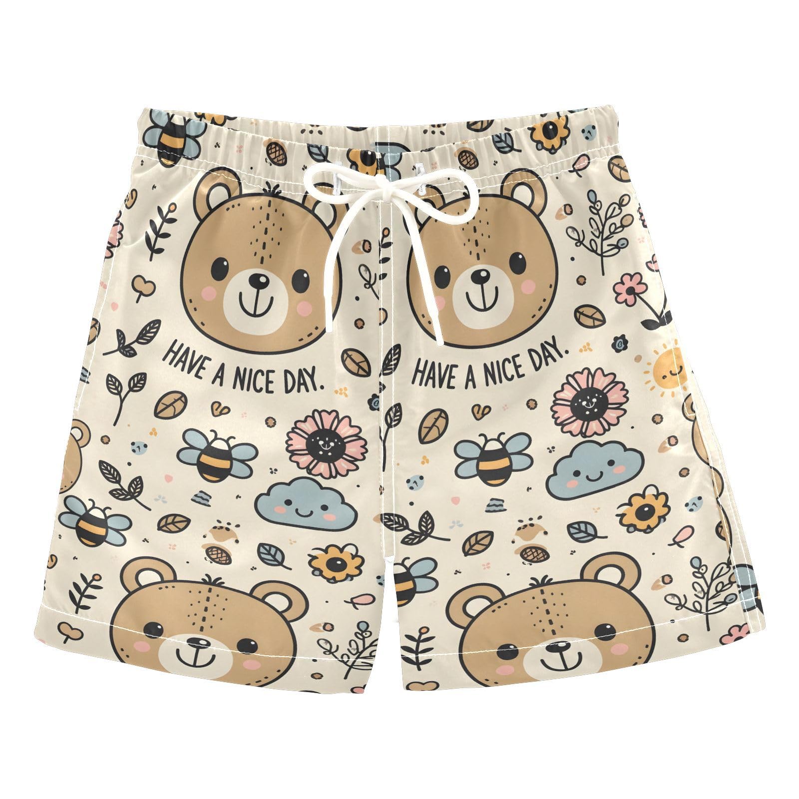 senya Cute Bear Smile Face A Boys Swim Trunks Toddler Shorts Swimwear Boardshorts Multicoloured