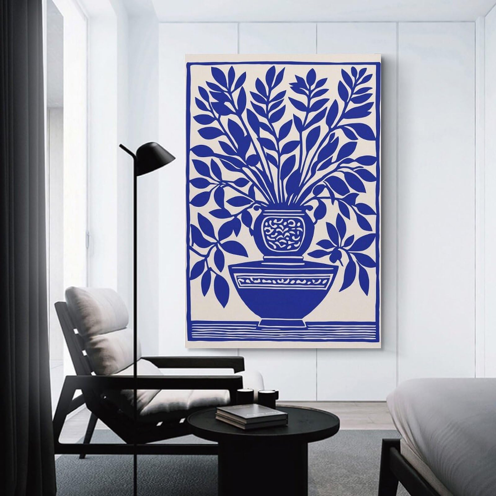 Junmoney Blue Floral Vase Print Canvas Art Print, 24x36inch(60x90cm), for Home Walls, Creative Rooms Or Shared Spaces, Decorative Artwork with Broad Appeal