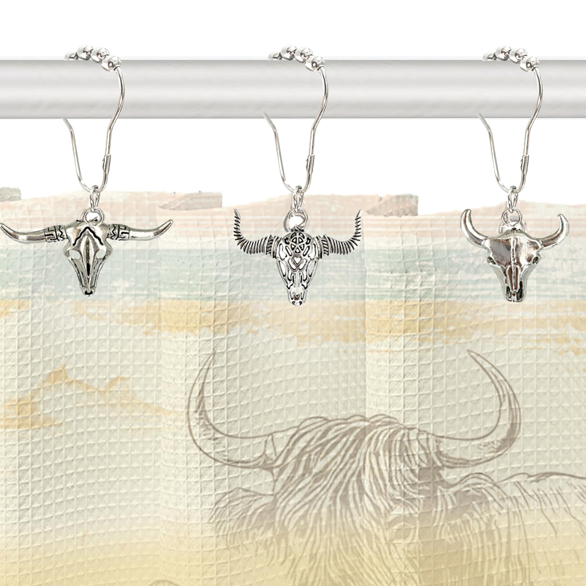Set Of 12 Cow Shower Curtain Hooks - Rustproof Metal Rings For Western Farmhouse Bathroom Decor