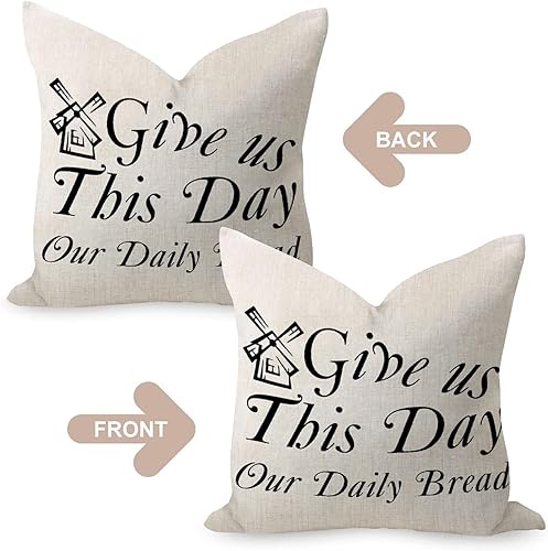 Miniatura 4 de Breathable Throw Pillow Cover 16x16 Inch Give Us This Day Our Daily Bread Elegant Pillow Case Accent Décor Square Linen Pillow Shams for Gallery