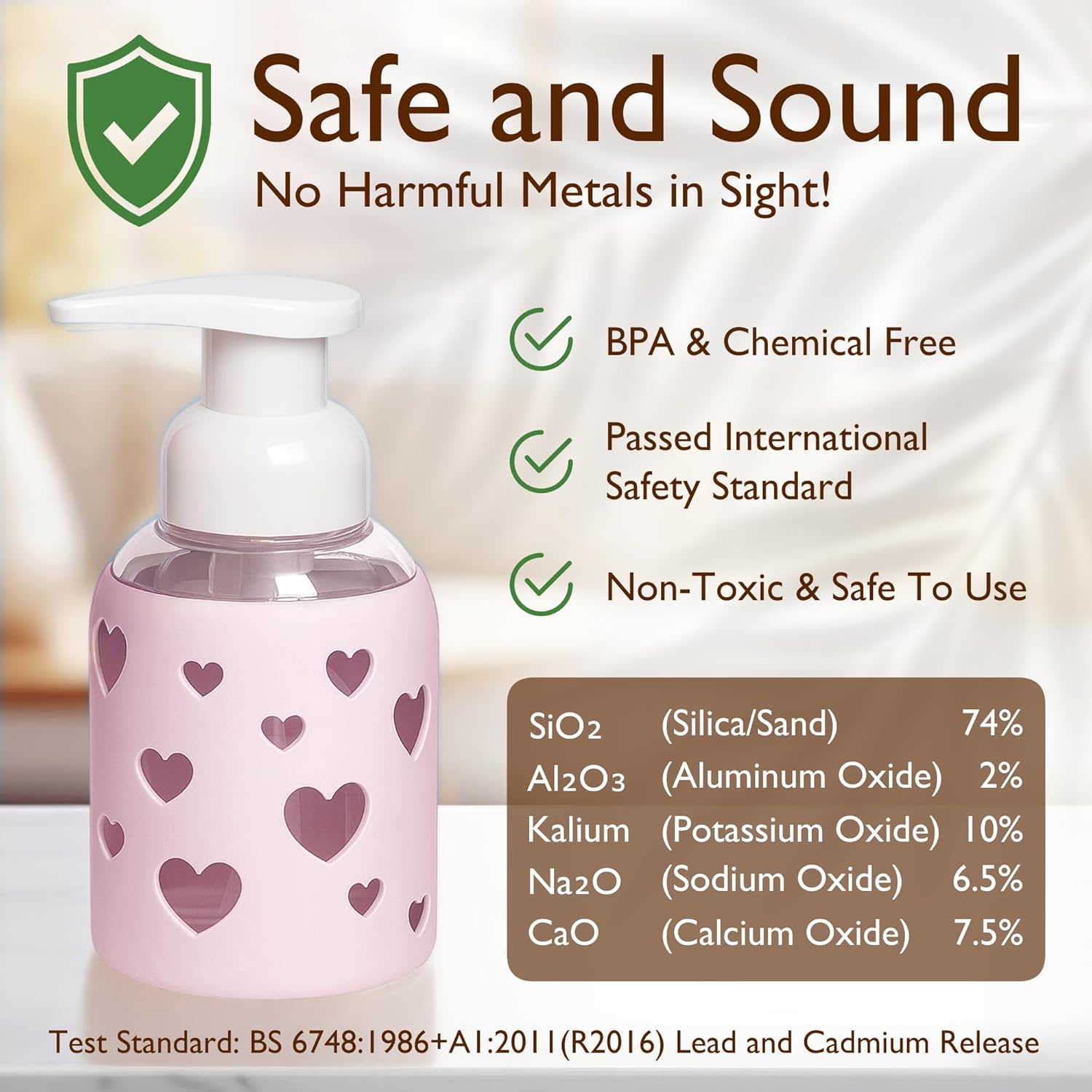 SoCal Suds & Company Foaming Hand Soap Dispenser Glass, Liquid Soap Pump with Heart Silicone Sleeve, Refillable Bottle for Kids, Baby Wash & Shampoo, Ideal for Bathroom & Kitchen Use, Soft Pink, 8oz - Image 8
