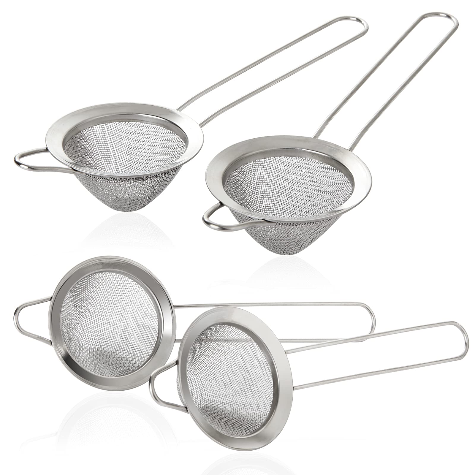 Shanq, 4 filtri da tè in acciaio inox, a rete fine, con colini conici robusti per