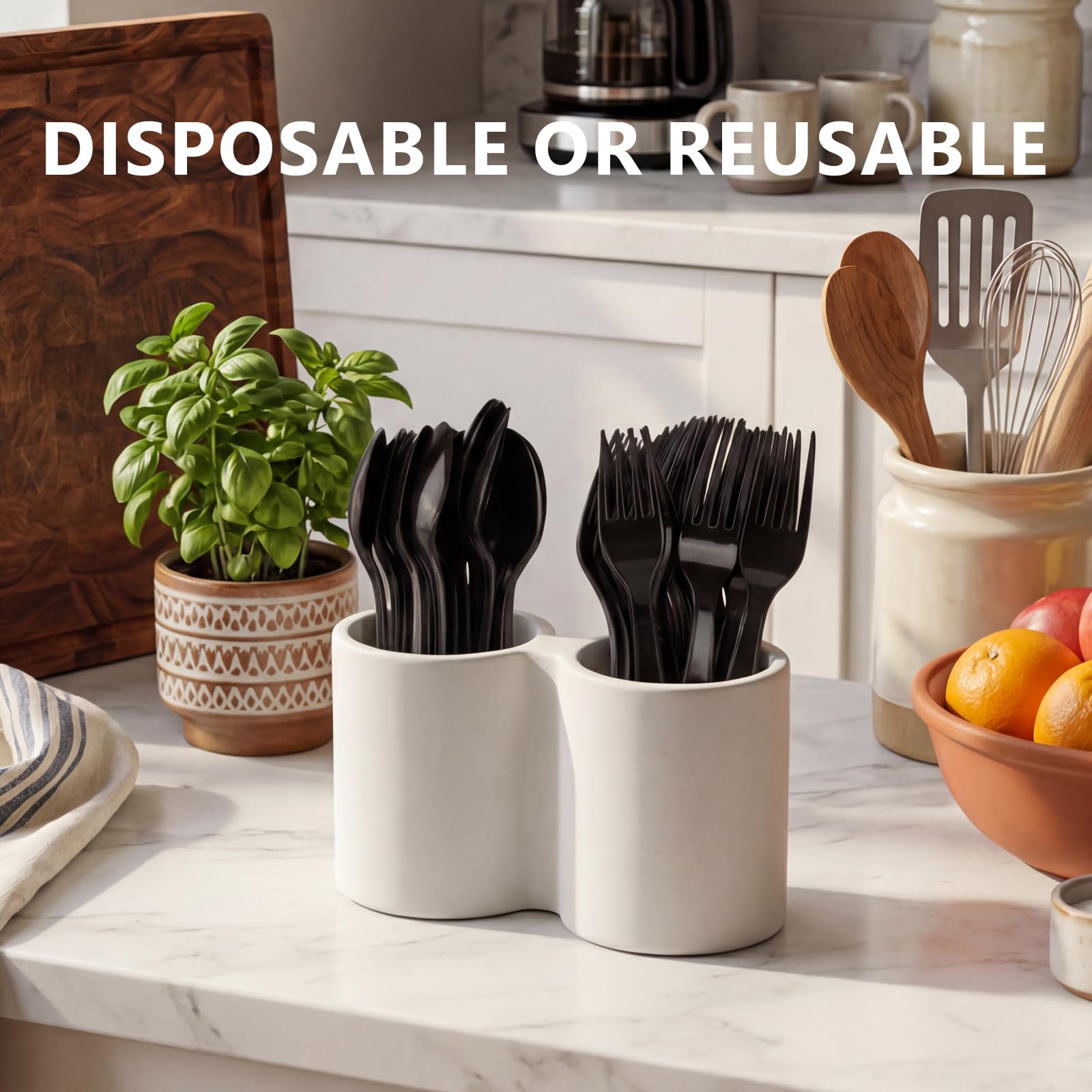 SACATR 1000 Count Black Plastic Silverware Heavy Duty -Forks, Spoons — Amazon image 6