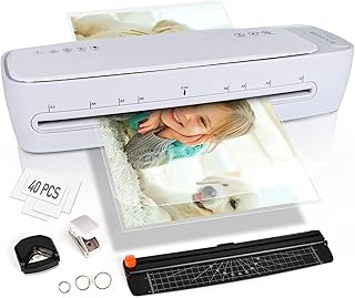 Laminator 13 Inch A3 Laminator Machine, 9 in 1 Desktop Thermal Laminator Never Jam 40 Laminating Pouches, Paper Trimmer and Corner Rounder, 1Min Fast Warm-Up Home Office School Use, Pure White