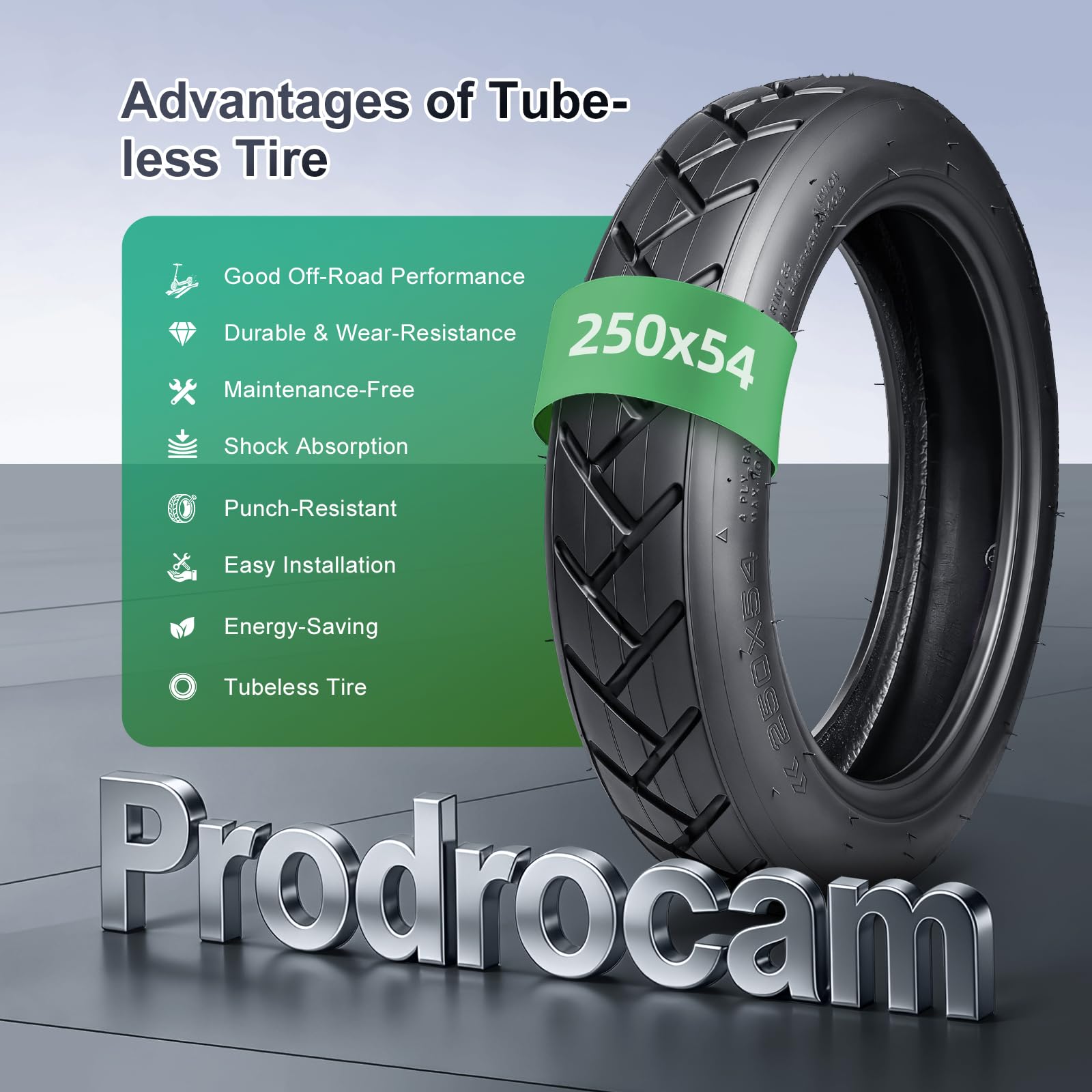 Pneumatici Tubeless 250 x 54 per Scooter Elettrico Xiaomi Mi4 Pro/Lite, 10 x 2,125 per Ninebot F20 F25 F30 F40 - 10 Pollici (Tubeless*2)