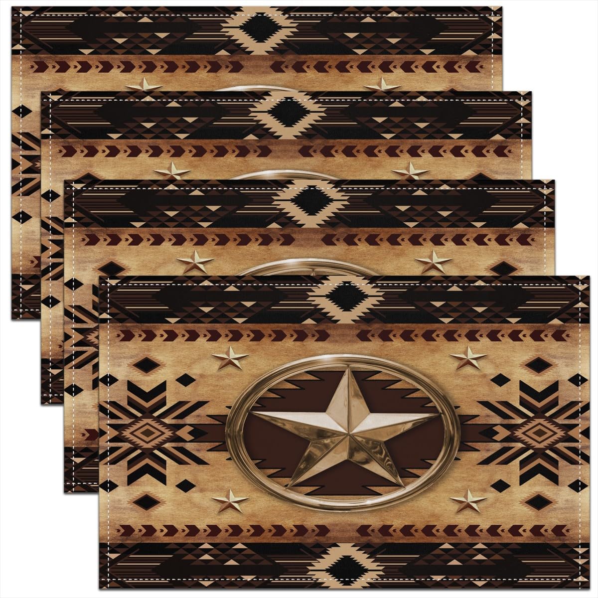 meiyoeat Texas Star Placemats Set of 4 Boho Cowboy Table Place Mats Boys Girls Aztec Placemat for Kitchen Dining Table Decor Indoor Outdoor Wild West