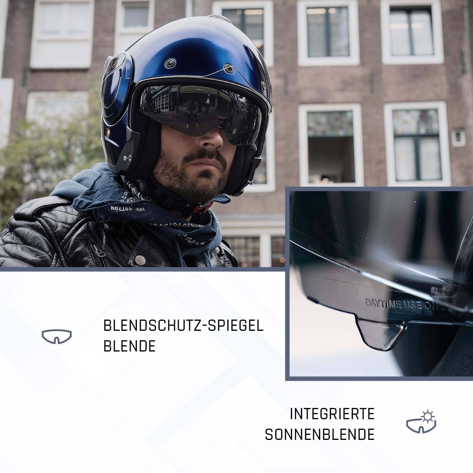 BEON Stratos Motorradhelm - Systemhelm Klapphelme mit Visier und Sonnenblende - Rollerhelm Sonnenblende - Motorrad Helm Damen & Herren - Integralhelm 180° Klappbar - Anti-Kratz-Visier