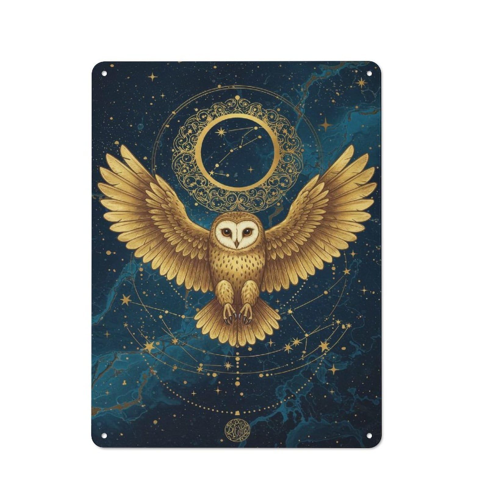 Golden Owl Constellation Art Vintage Metal Sign 40x30cm, Bistro Style Shop Wall Decor for Tea Room, Shop Wall Or Breakfast Area