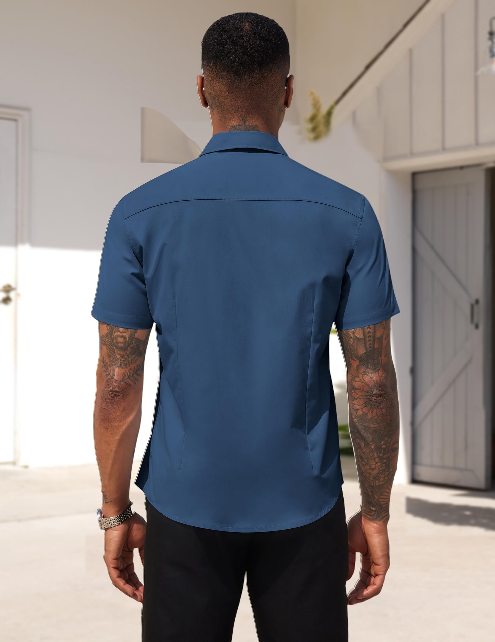 COOFANDY Men's Short Sleeve Casual Button Down Shirt Business Untucked Dress Shirts with Pocket