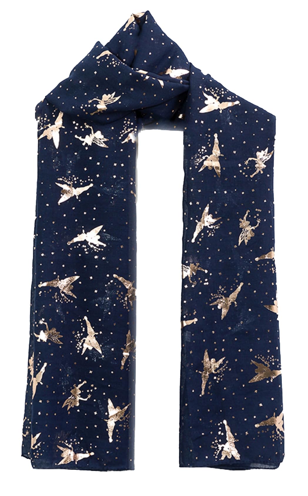 World Of Shawls Women's New Glitter Foil Fairy Navy Blue New Glitter Foil Sparkle Print Scarf Scarves (New Glitter Foil Fairy Navy Blue)