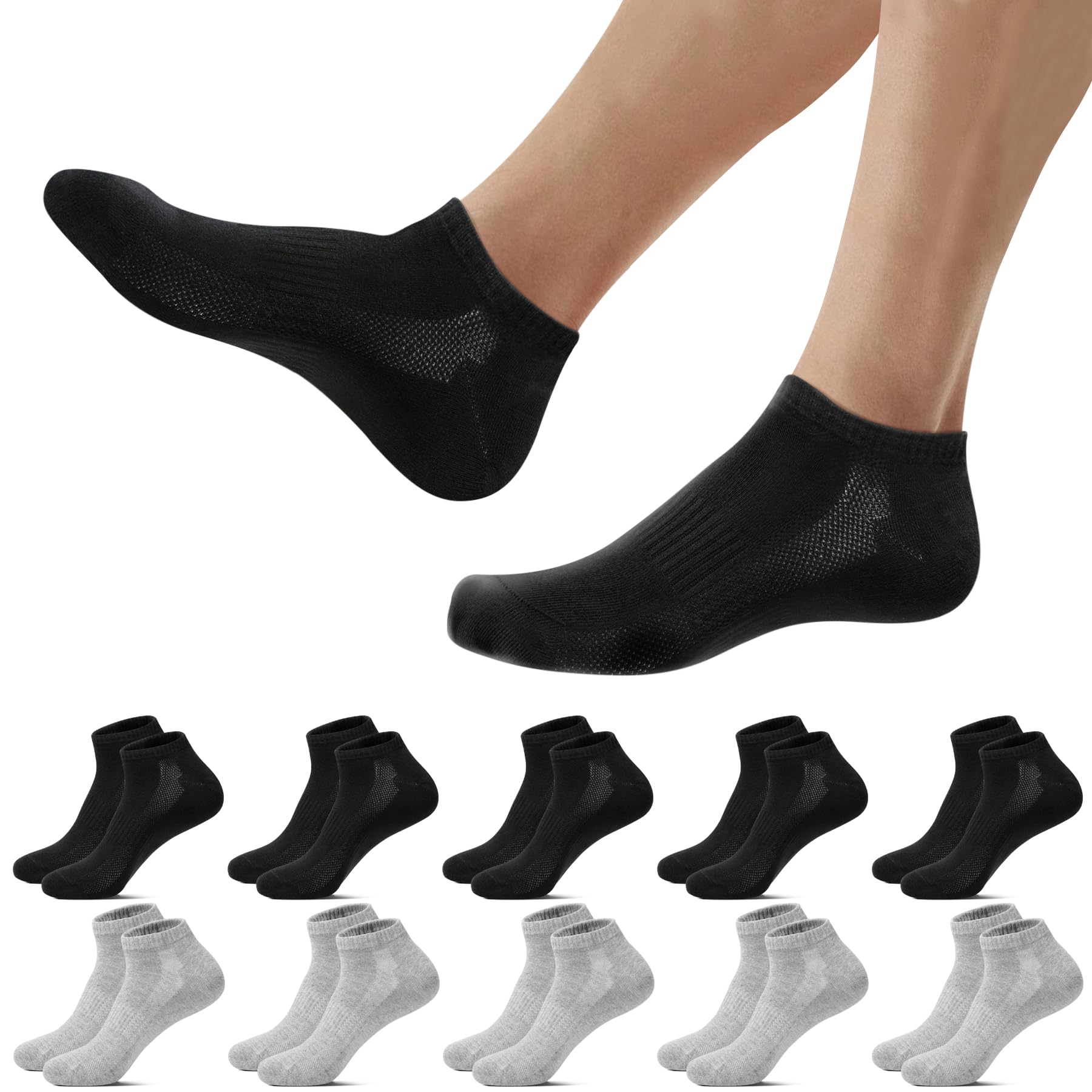Falechay 10 Paar Sneaker Socken Herren Damen Sportsocken Kurze Atmungsaktive Sneakersocken Baumwolle Halbsocken Unisex
