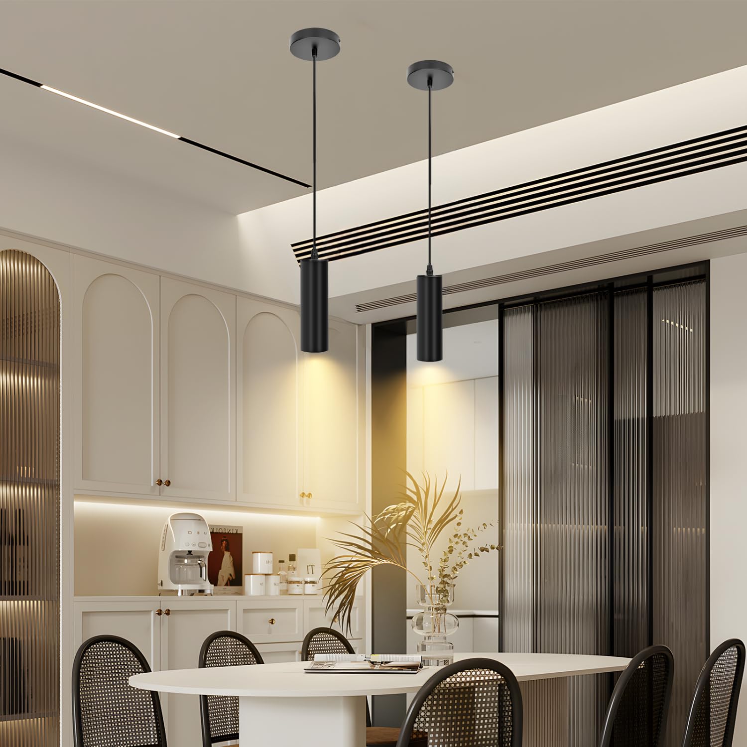 Aigostar Suspension noire， Suspension en fer. Plafonnier moderne cylindrique. Compatible avec GU10. Lot de 2， sans ampoule