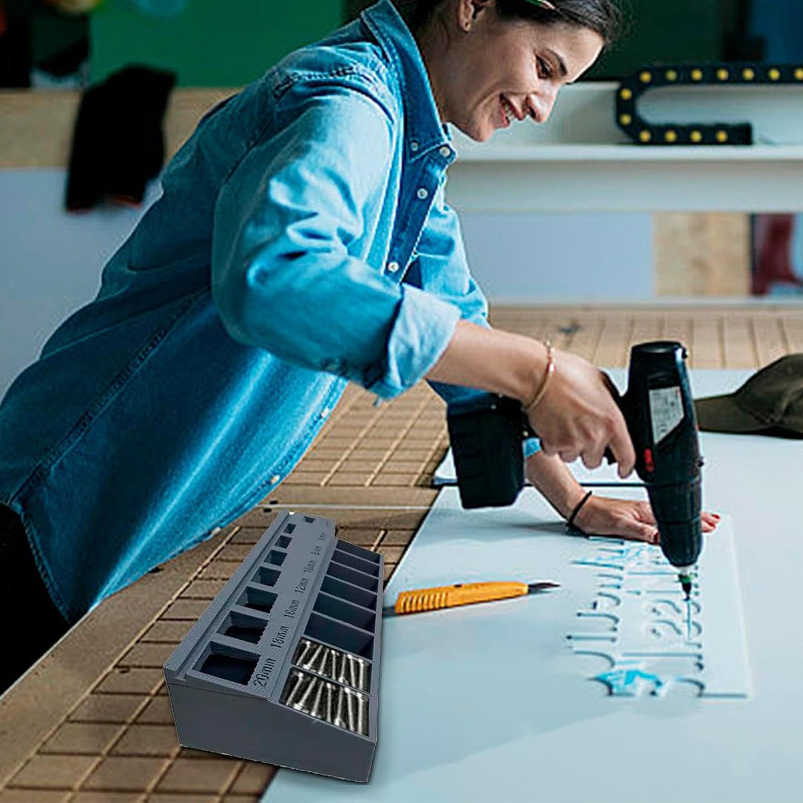 Clasificador de tornillos, tornillos, longitudes, bandeja de clasificación, estuche de almacenamiento ergonómico impreso en 3D, para taller, garaje, bricolaje, organización