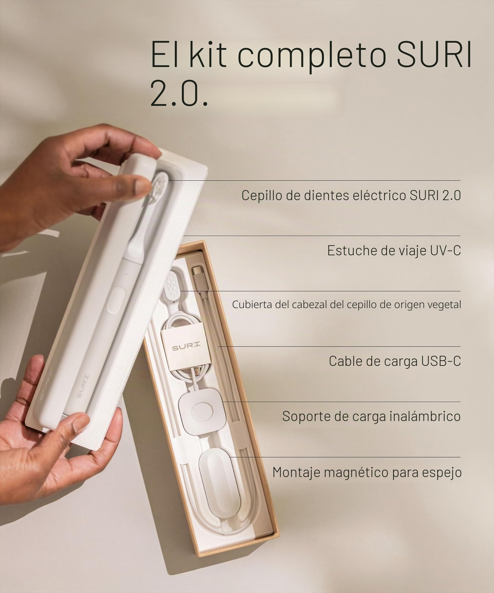 SURI Cepillo de dientes eléctrico sónico 2.0 | Sensor de presión y estuche de viaje de limpieza UV | 1 mes + batería | Diseñado en Londres | Cepillo de dientes eléctrico para adultos | Cepillos de