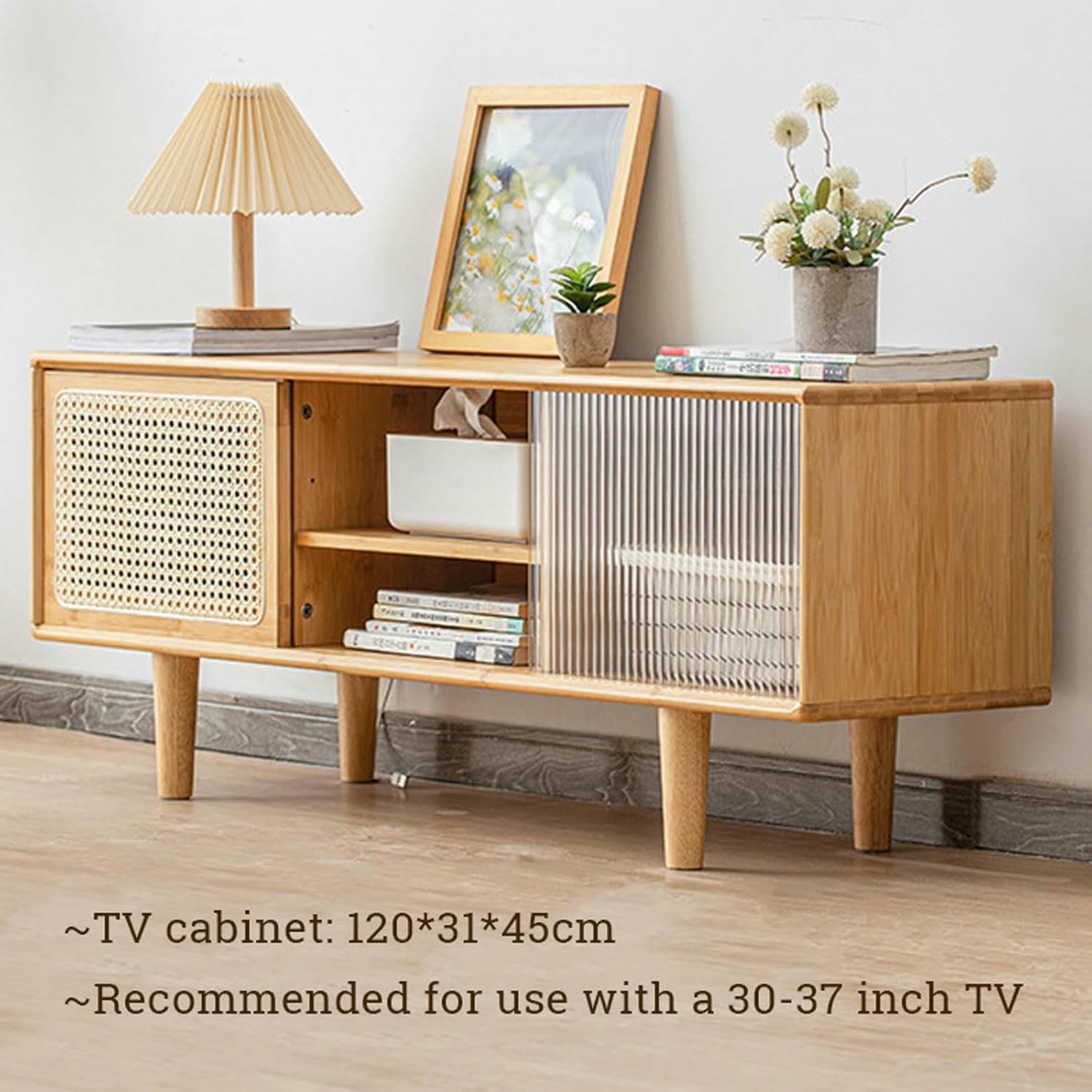 Mobile TV moderno Mid-Century con console Der Slish Wood Ma per TV, intrattenimento e gioco, pelliccia di ispirazione vintage per soggiorno e home theater