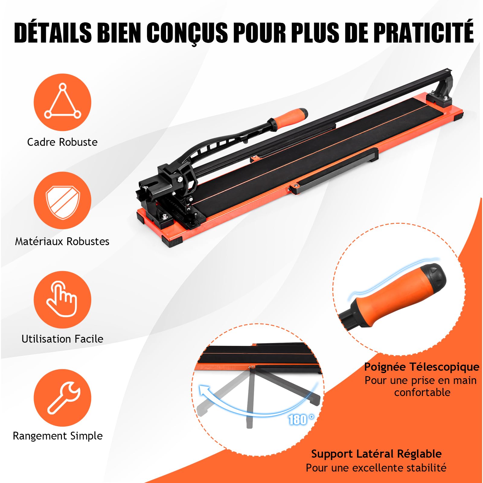 GYMAX Coupe-Carreaux Manuel pour Longeur 915mm-Épaisseur 14mm, Carrelette Professionnel avec Échelle, Angle de Coupe Réglable 0-60°, 2 Supports Latéraux, Poignée Ergonomique