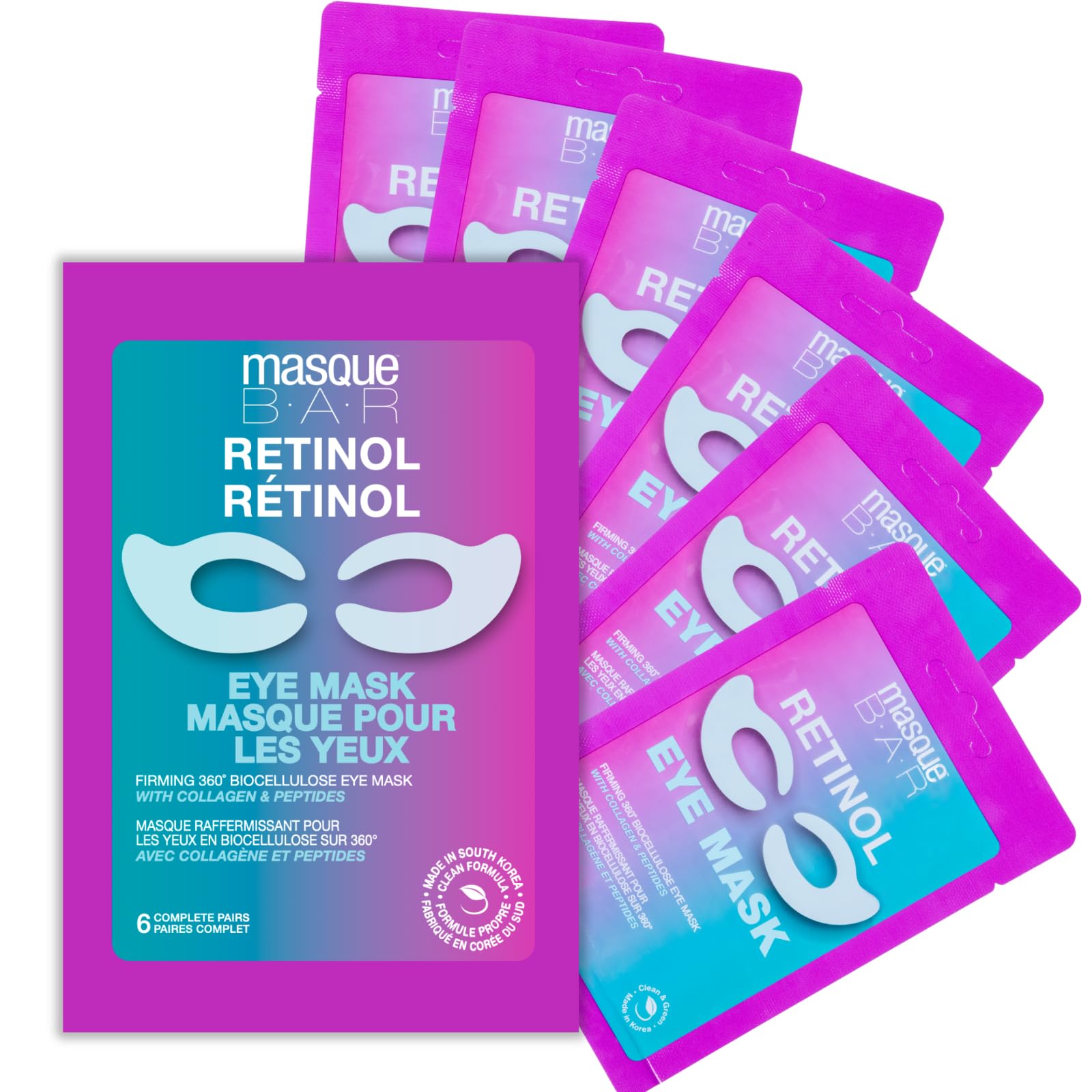 masque BAR 360 Eye Patch Retinol Eye Patches for Puffy Eyes and Dark Circles | Collagen Eye Mask Patches | Hyaluronic Acid Eye Masks | Korean Skin Care | K beauty Mask- 6pk