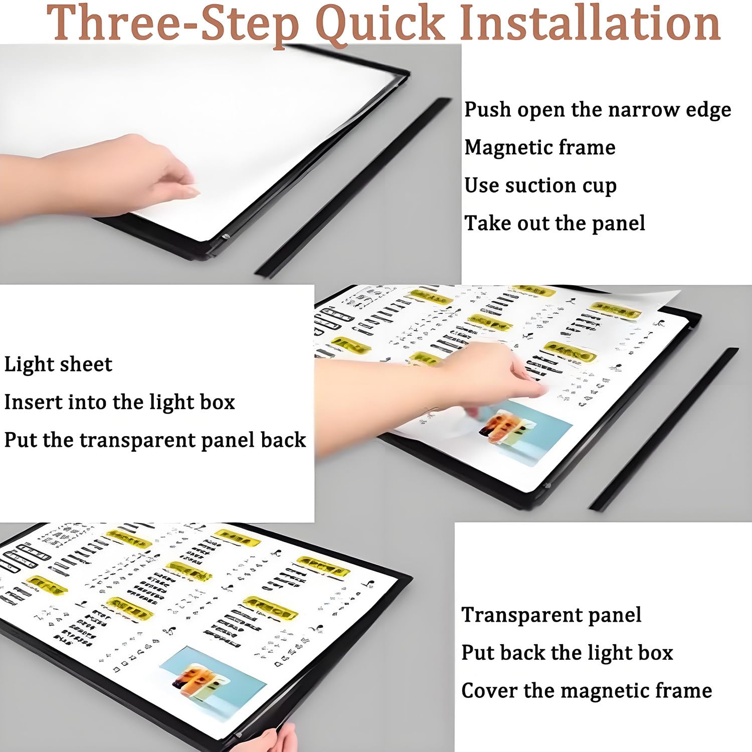 Tablero de menú con retroiluminación LED, Caja de luz LED con Marco Ultrafino, Pantalla de póster iluminada, Tablero de Pantalla LED Delgado de 3 Piezas, para Publicidad 30×40cm