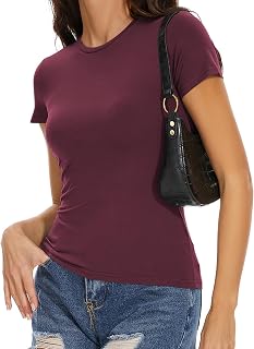 Womens Basic Tees Summer Short Sleeve Shirts Tight T Shirt Going Out Tops | Soft Stretchy T-Shirt, Slim Fit,Crew Neck, Cute Tops, Trendy, Y2K Fashion 2026