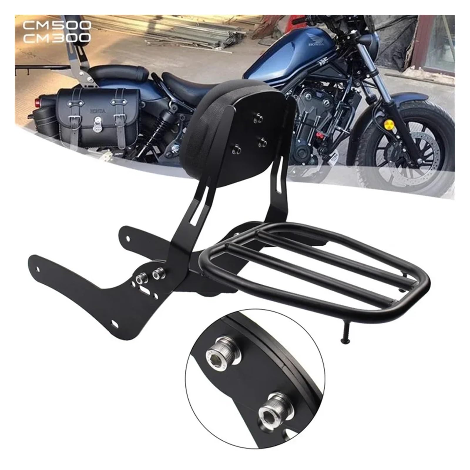 Support Arrière Porte-Bagages Moto Accoudoir Arrière Dossier De Siège Arrière De Moto Porte-Bagages Porte-Bagages pour CM300 CM500 CM 300/500 Cm300 Cm500 CM500