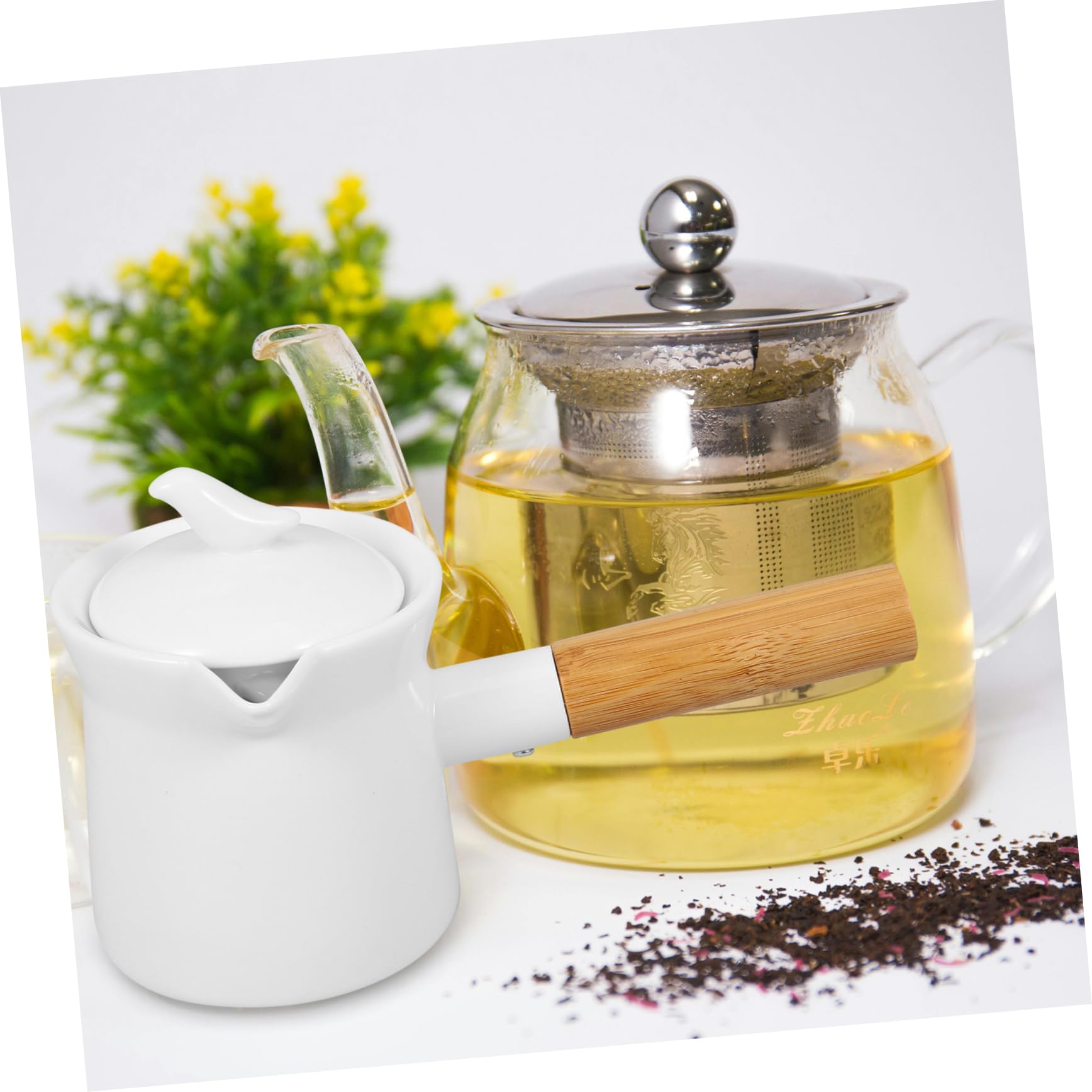 Didiseaon Pentola Mini Casseruola Antiaderente in Ceramica Bianca da 350ml per Latte Manico in Legno per Riscaldare Salse e Adatta a Lavastoviglie