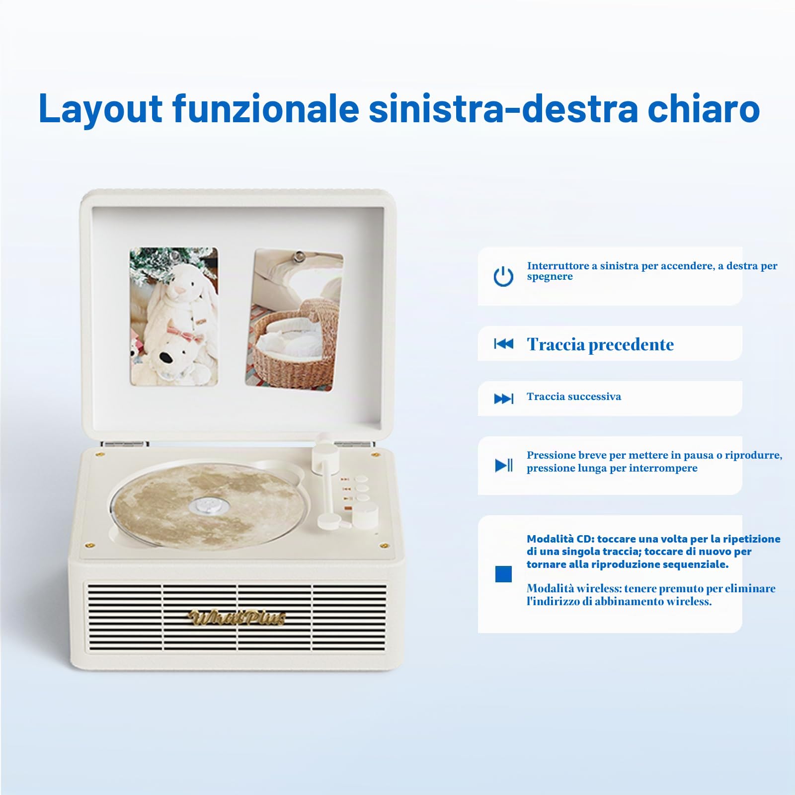 Lettore CD C300PRO con altoparlante Bluetooth, suono ad alta fedeltà, controllato da app, display magnetico per foto e pin, lettore musicale da tavolo retrò, regalo per gli amanti della