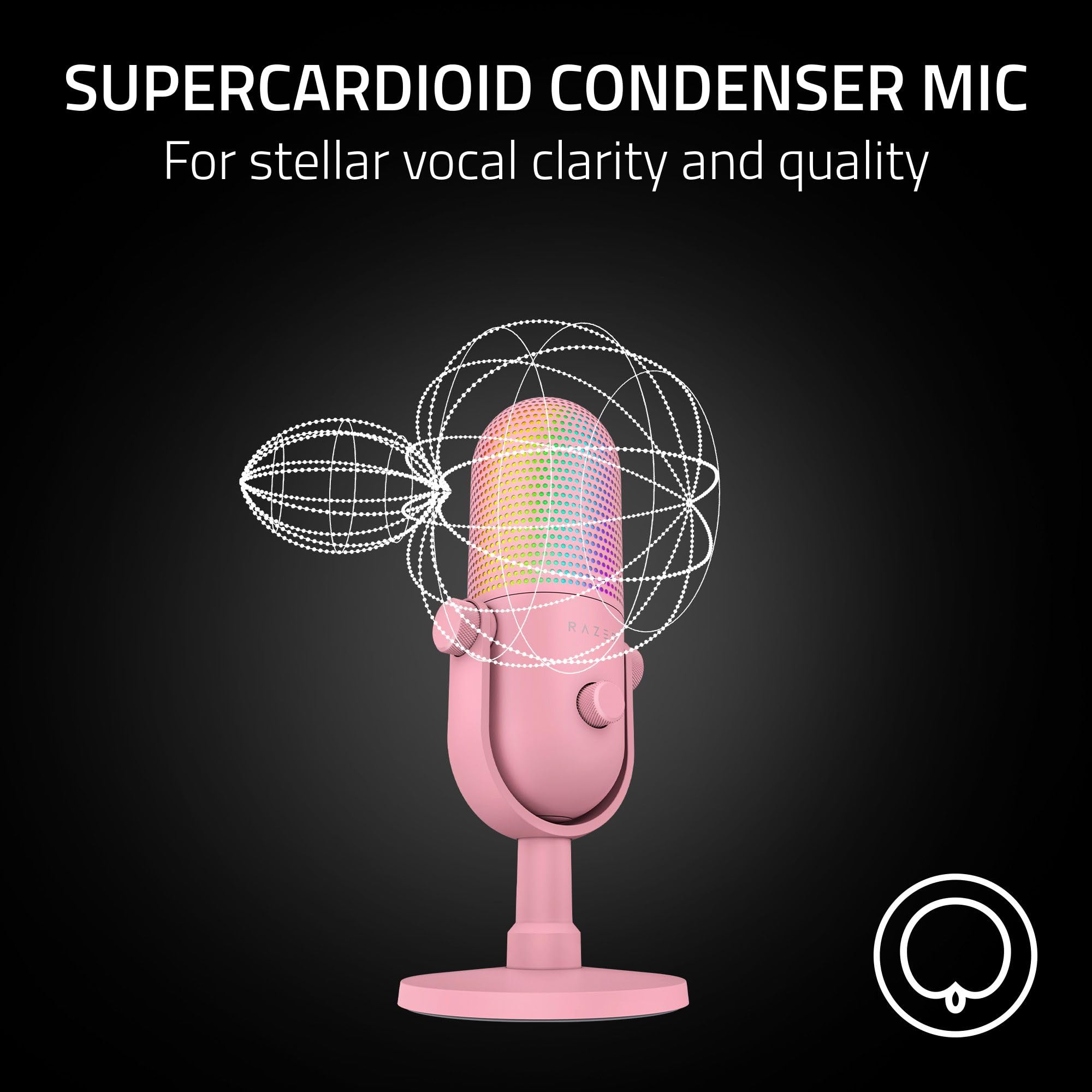 Razer Seiren V3 Chroma RGB USB Microphone: Stream & Game Reactive Lighting - Tap-to-Mute Sensor - Condenser Mic - Digital Gain Limiter & Shock Absorber - PC, Discord, OBS Studio, XSplit -