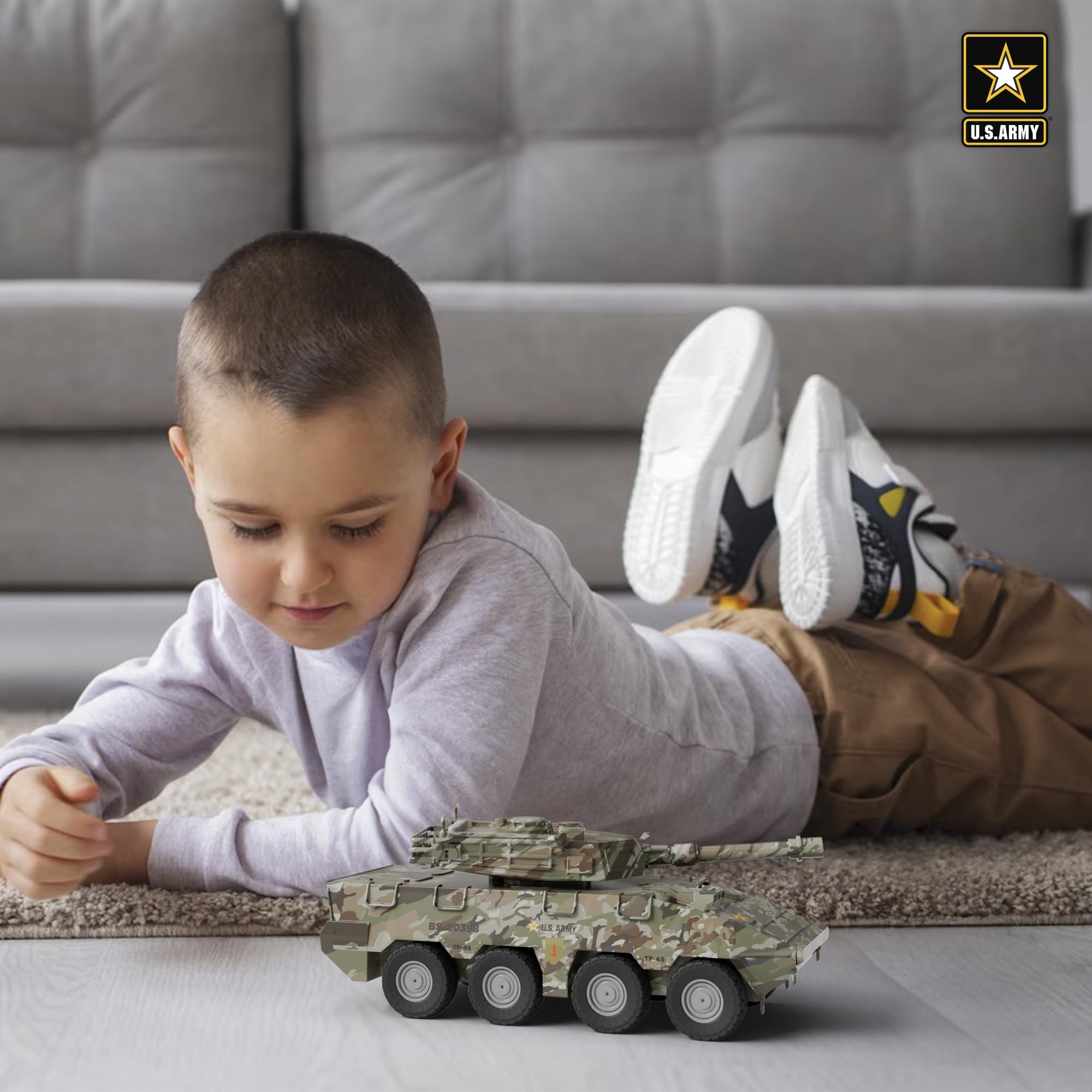 Vehículo tanque del ejército de los Estados Unidos de juguete para niños pequeños y niños mayores de 3 años, alimentado por fricción, luces y sonidos realistas 3