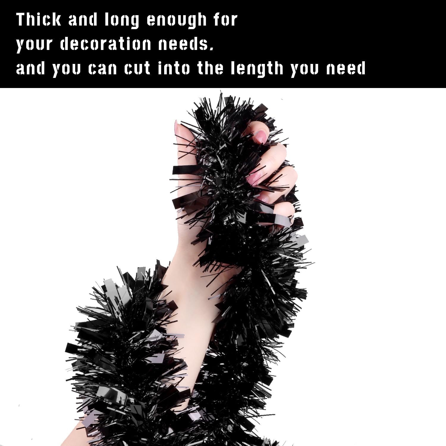 ZALAON Black Tinsel Garland, 10M Thick Halloween Tinsels Garland for Christmas Tree Decorations Indoor Outdoor Party Supplies - Image 2