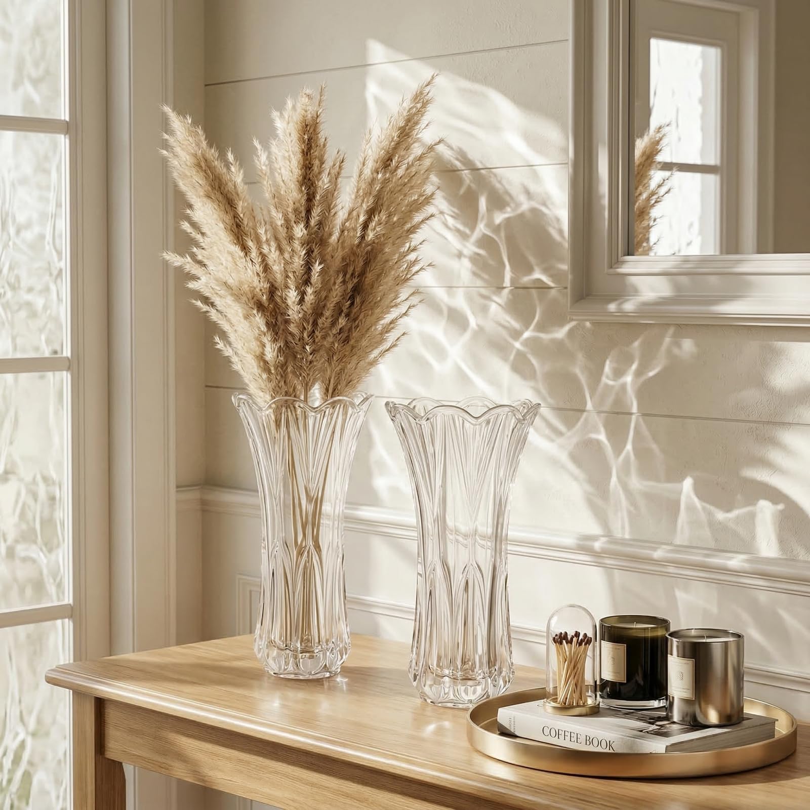 Pumtus Paquete de 2 jarrones de cristal, jarrón de cola de fénix transparente grueso de 9.5 pulgadas, jarrón decorativo moderno para centros de mesa, decoración del hogar, boda, fiesta, oficina